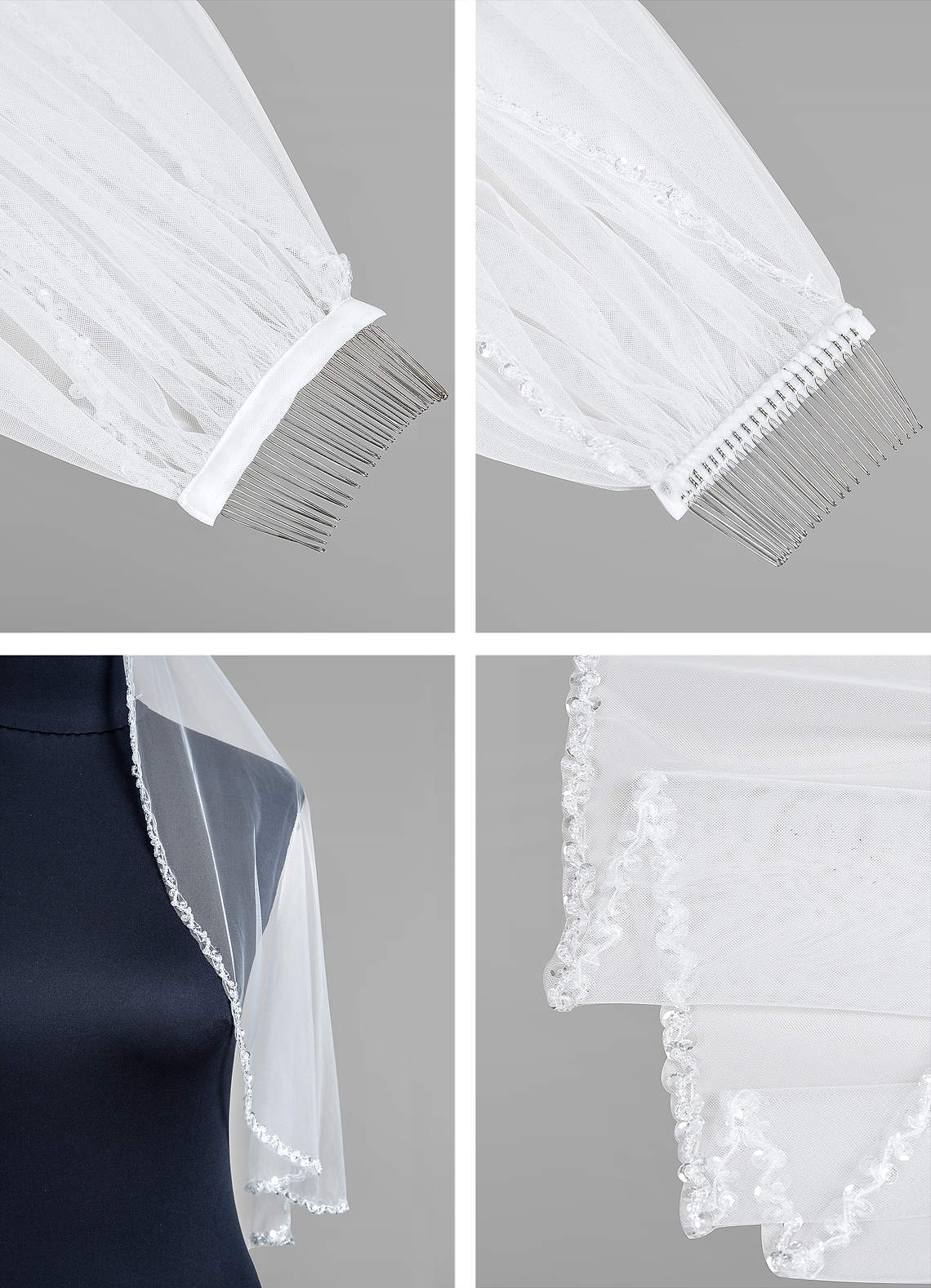 front Sheena Beads Elbow Length Veil