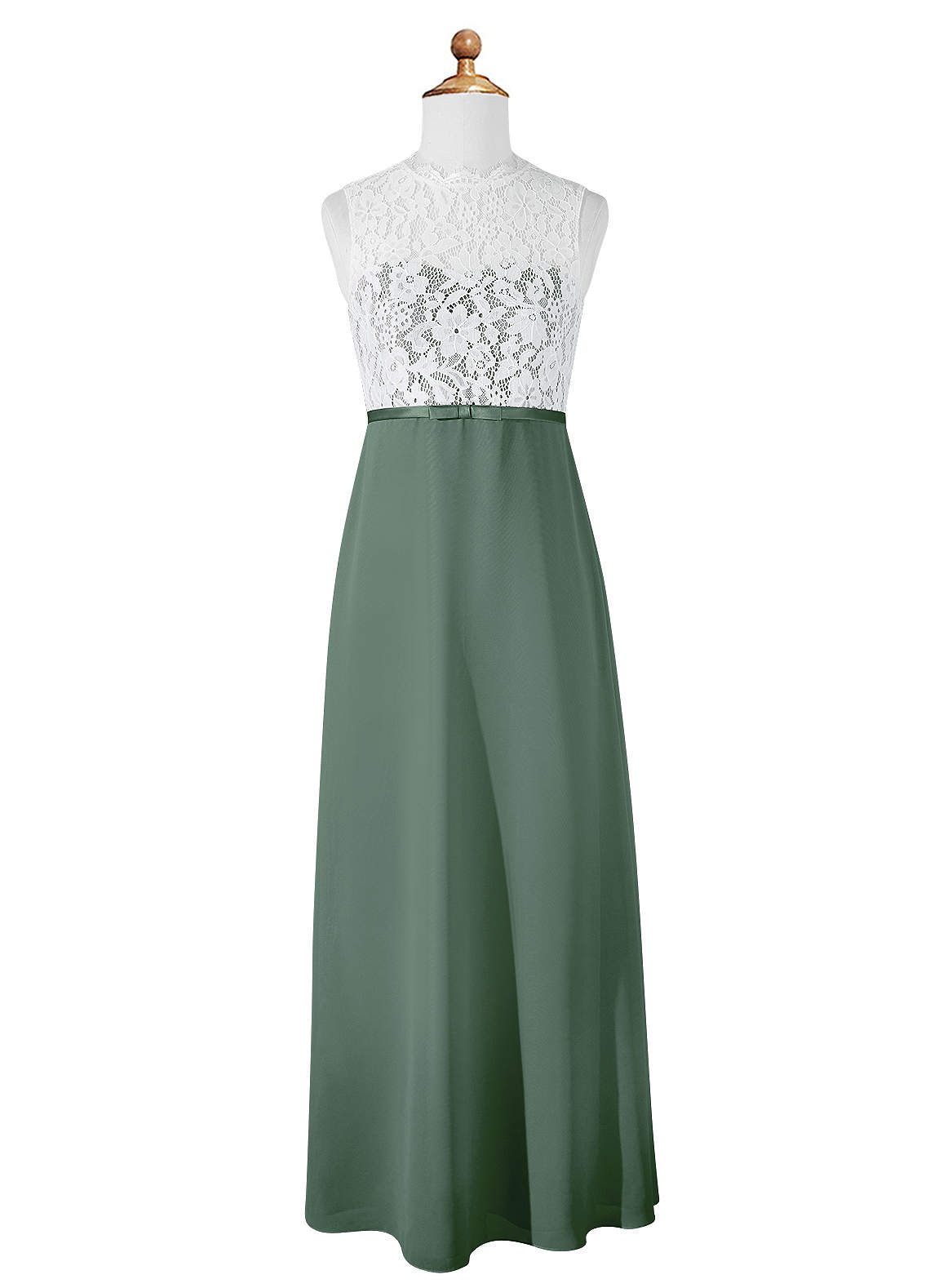 Azazie Rana Junior Robe Trapèze en Mousseline de soie Dentelle Eucalyptus image4