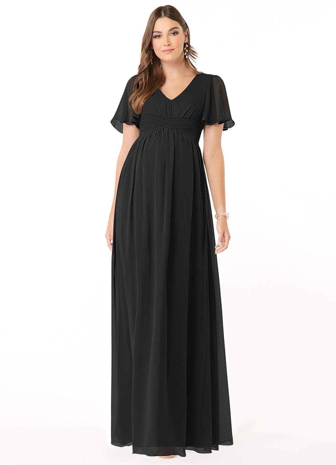 Azazie Verna Maternity Bridesmaid Dresses A-Line V-Neck Ruched Chiffon Floor-Length Dress image1