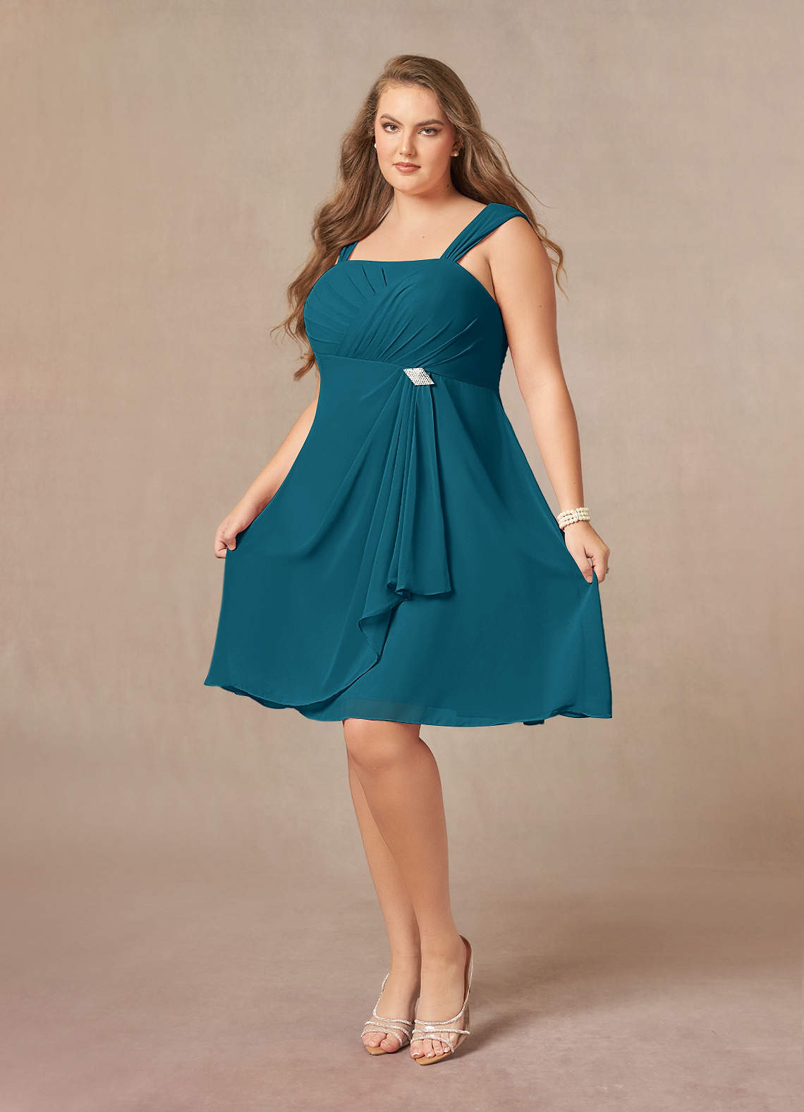 A-Line Ruched Chiffon Asymmetrical Dress Ink Blue
