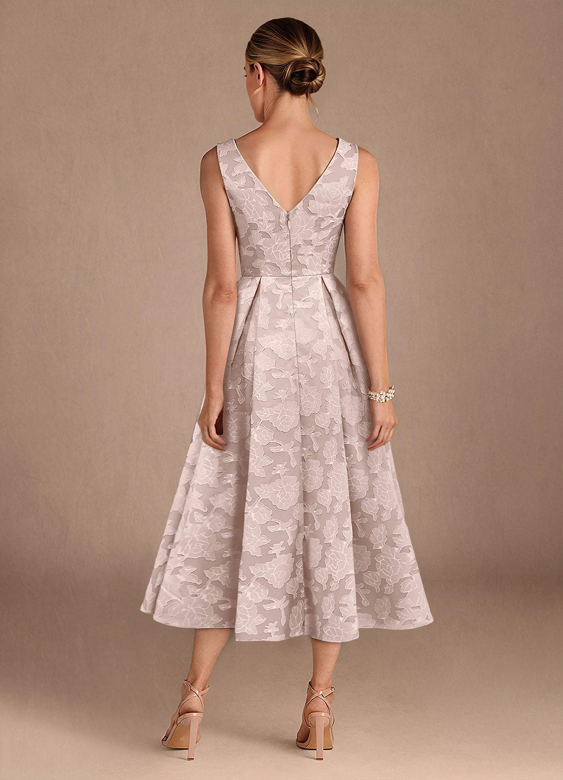 Azazie Fulton Mother of the Bride Dresses Blushing Pink A-Line Pleated Floral Burnout Dress image2