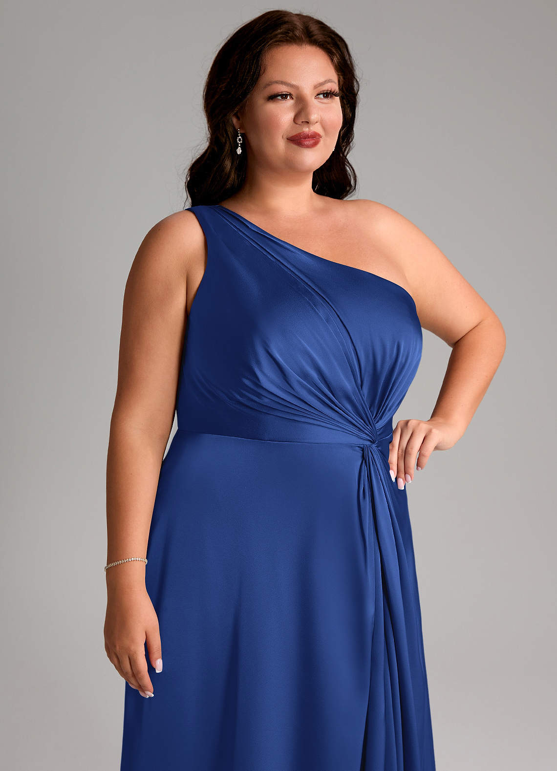 Azazie Brooke Vestidos de damas de honor Vestido de Azul Real de Satén Elástico de Corte en A con Hombro unilateral image12