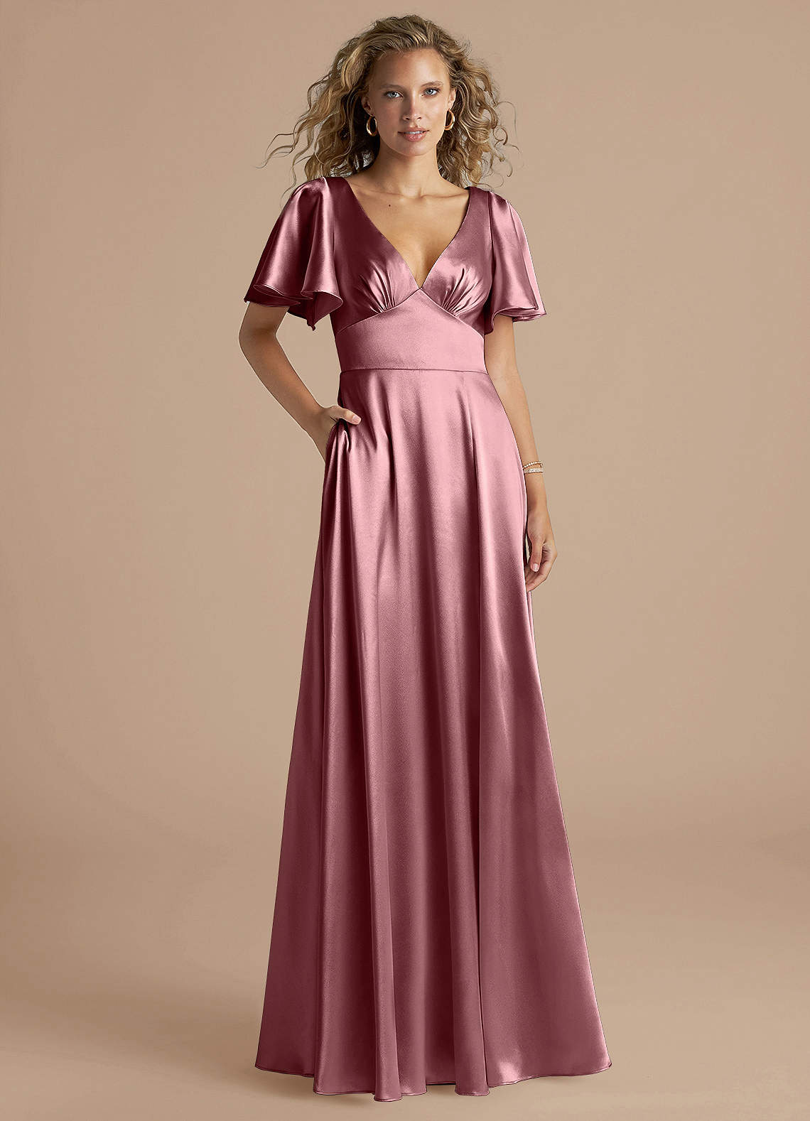 Azazie Kimber Bridesmaid Dresses Vintage Mauve A-Line Ruched Metallic Satin Dress image1