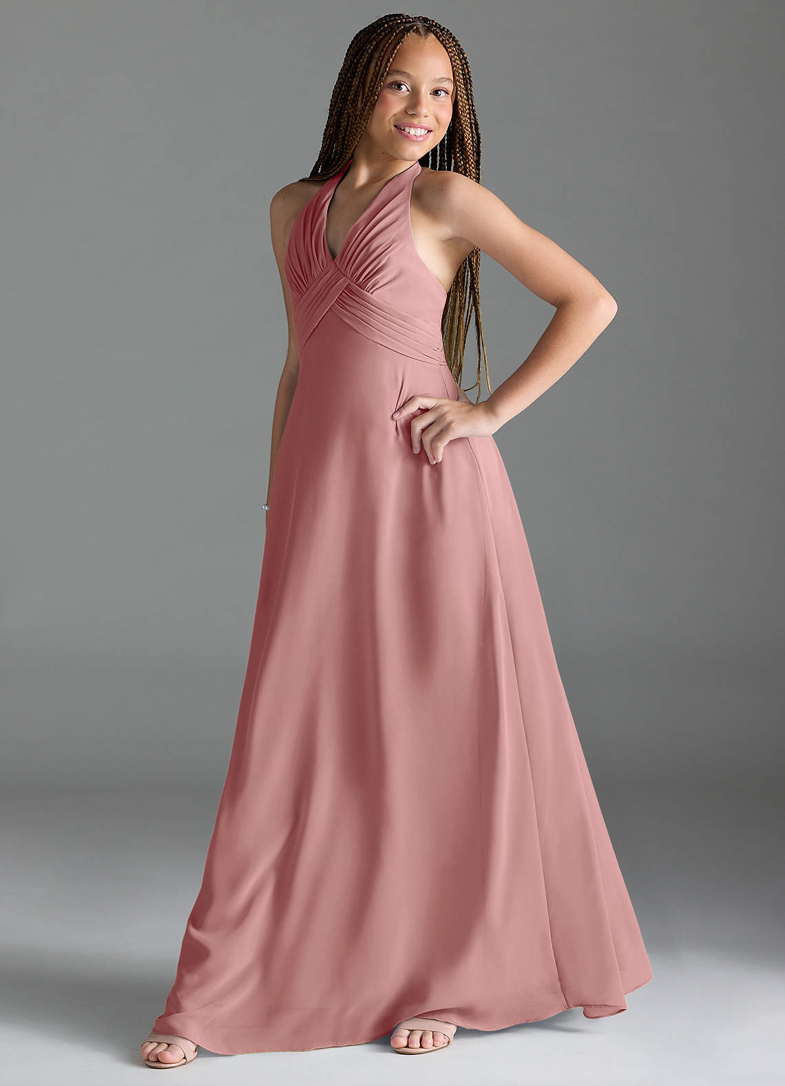 Azazie Tessie Junior A-Linie Plissee Chiffon Kleid Altrosa image2