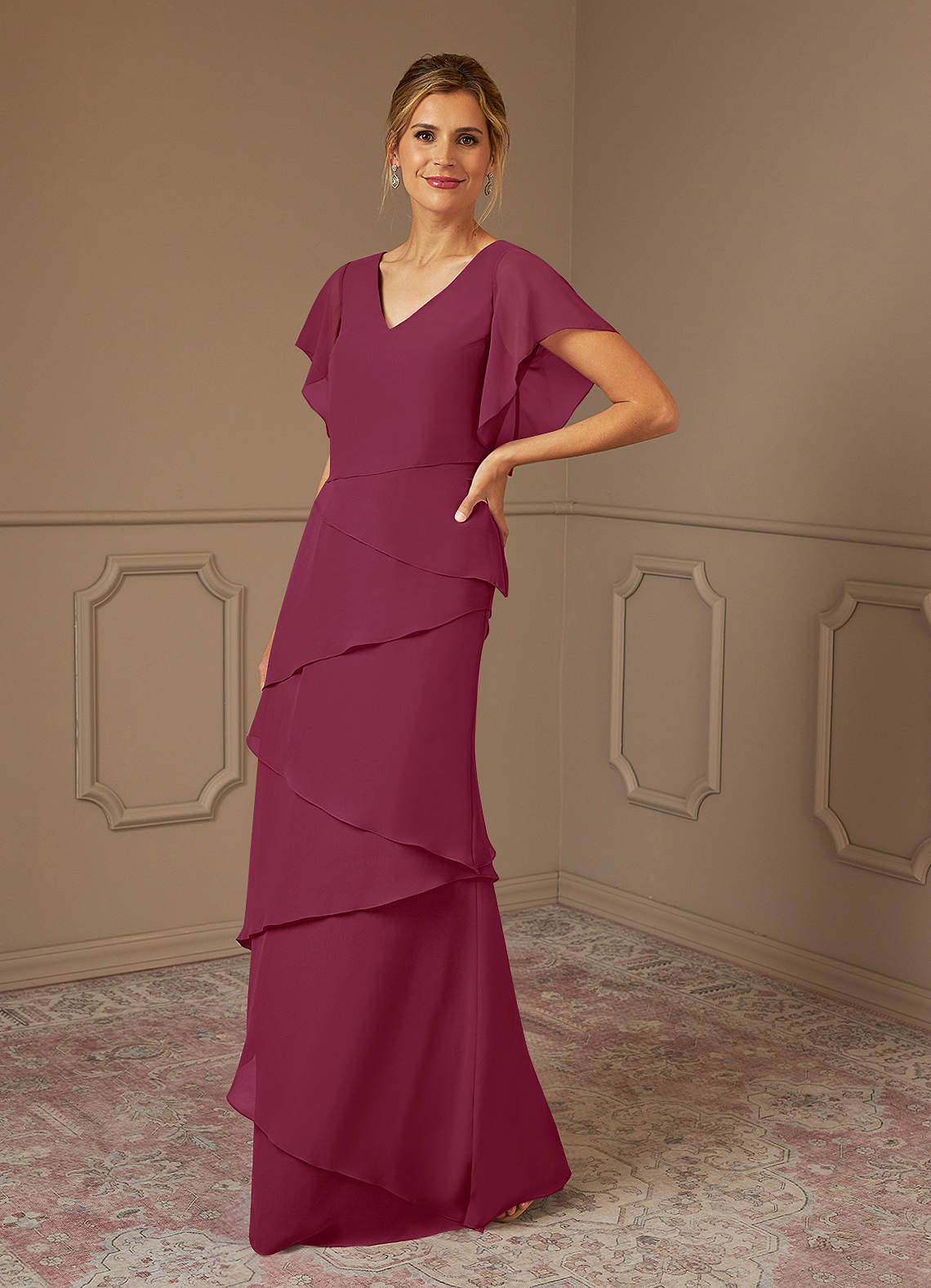 Azazie OHara vestidos de madre de la novia Vestido de Mora de Gasa de Corte en A con Cuello en V image3