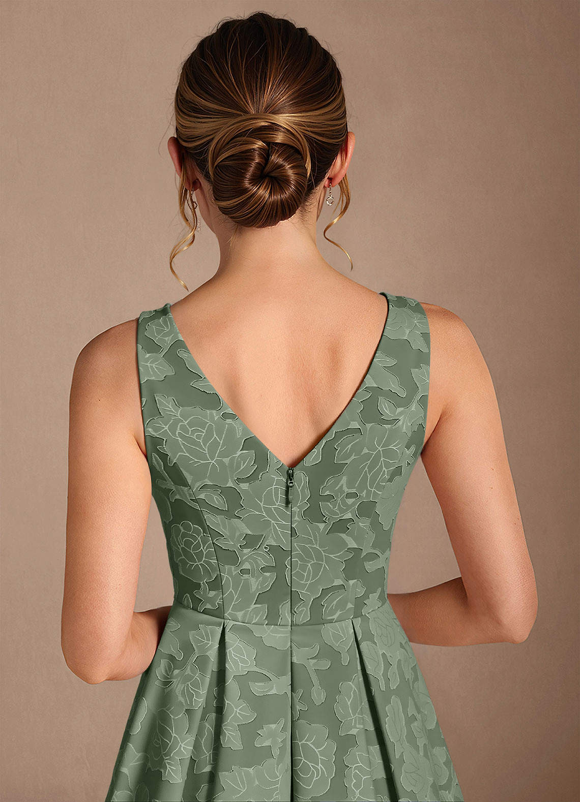 Azazie Fulton vestidos de madre de la novia Vestido de Matcha de Devorado Floral de Corte En A con Plisado image5