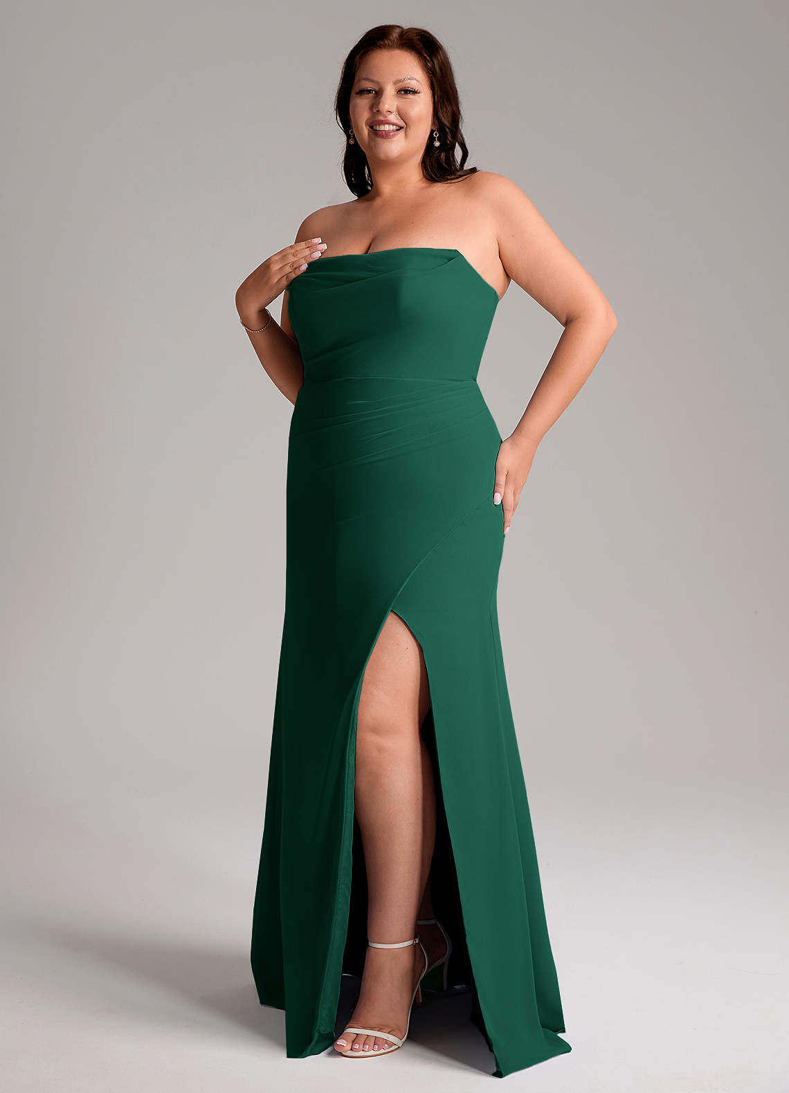 Azazie Leonis Vestidos de madrinha de casamento Vestido Esmeralda de Chiffon de Bainha com Sem alças image12