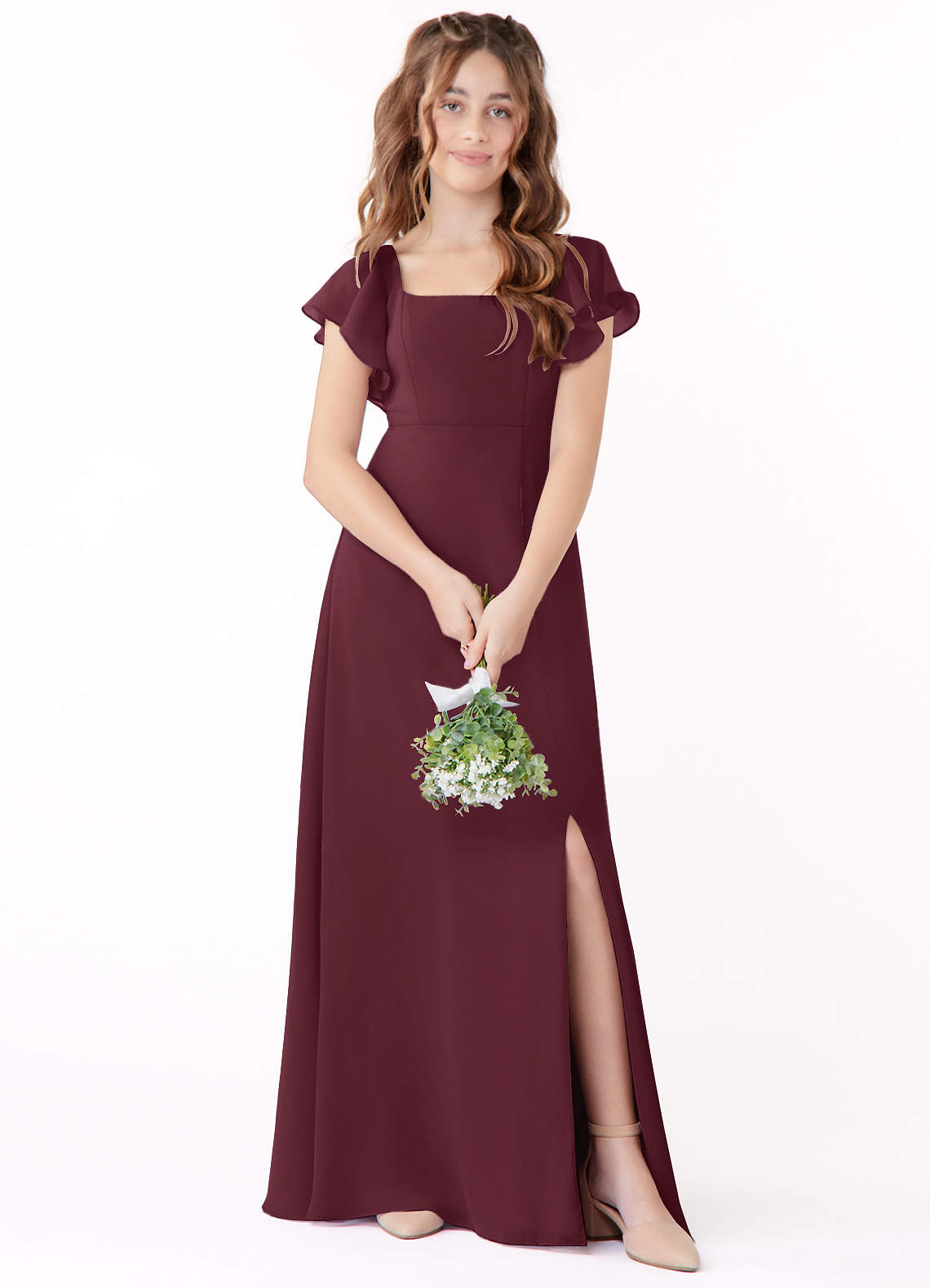 burgundy junior bridesmaid dresses Azazie A-Line/Princess Square Neck Floor-Length Chiffon Clothing