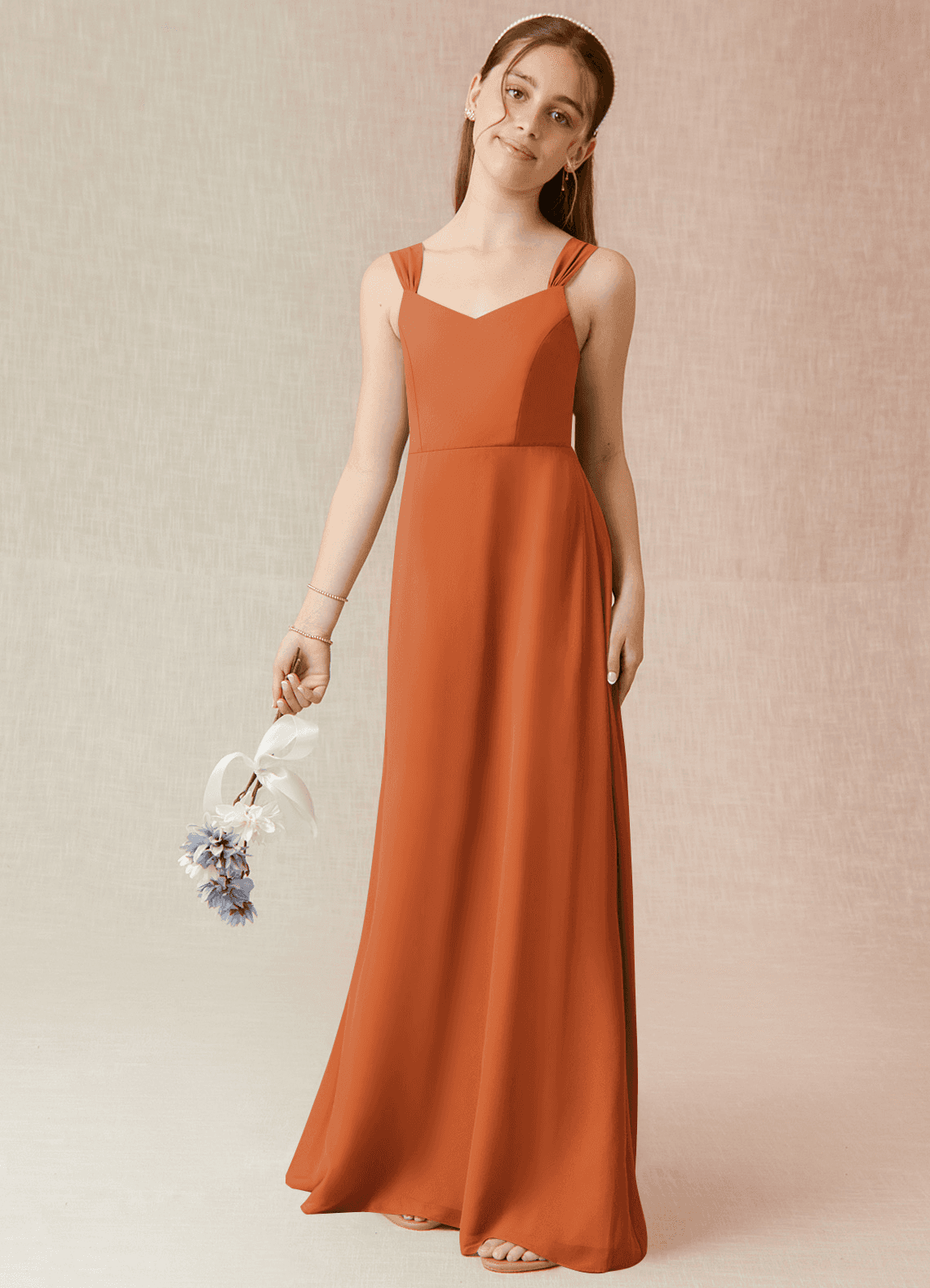 Azazie Denice Junior Cinnamon A-Line Chiffon Dress image1