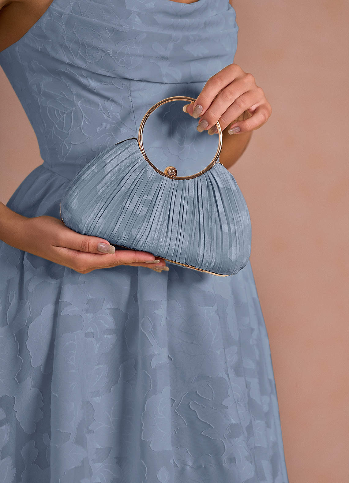front Matching Color Floral Burnout Pleated Handbag