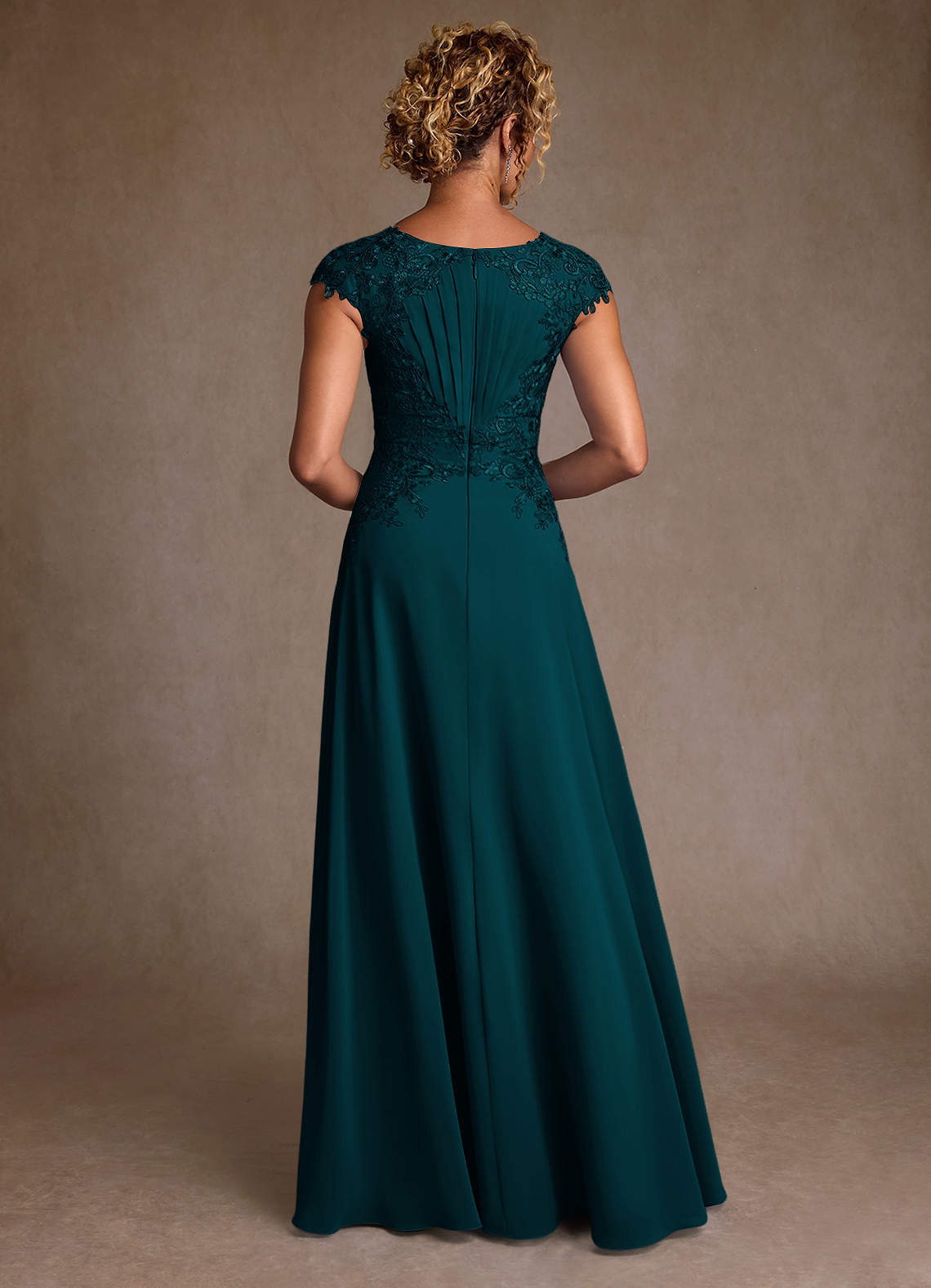 Azazie Christi Mother of the Bride Dresses Pine A-Line Lace Chiffon Dress image1