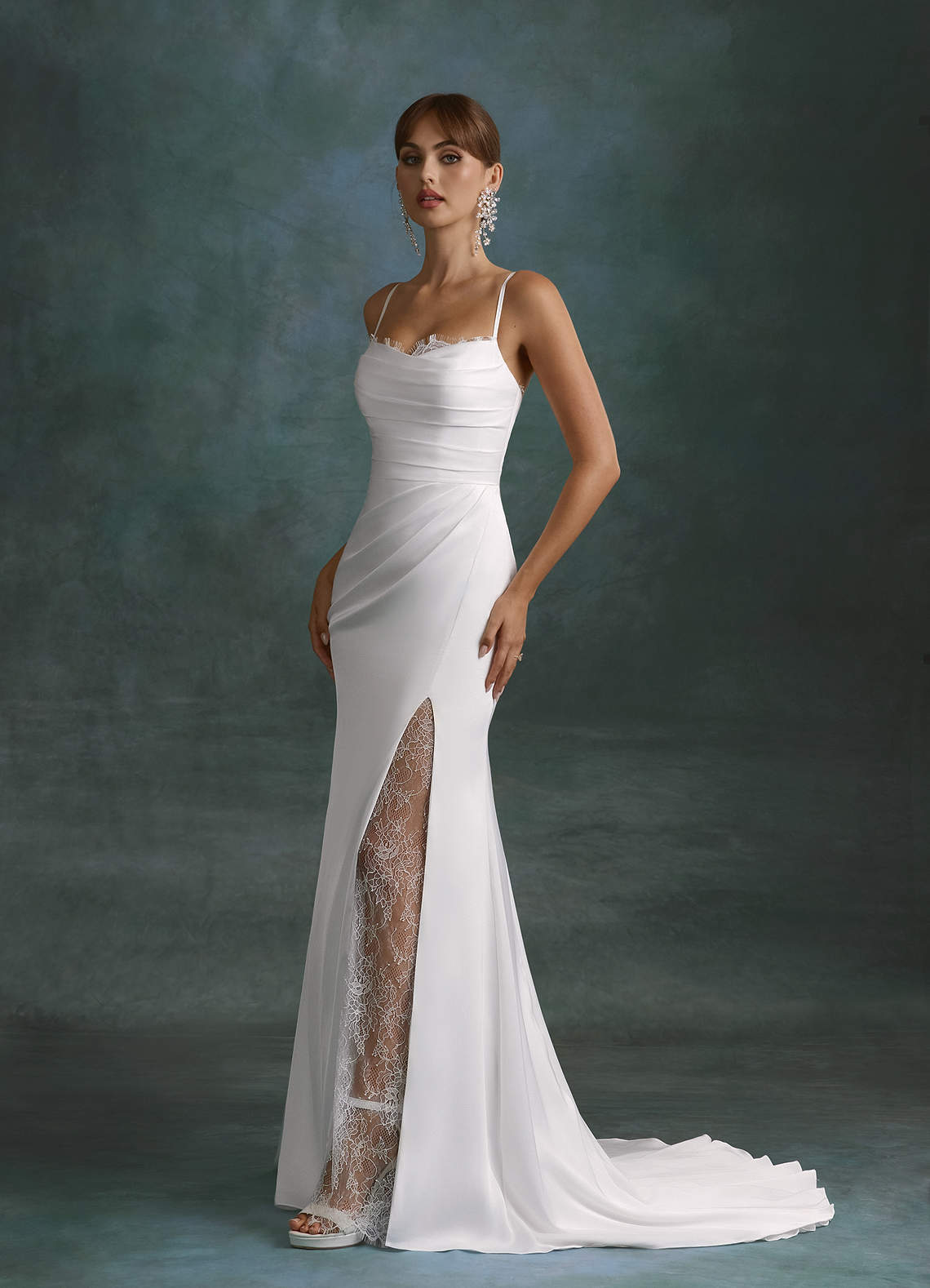 Azazie Georgette Wedding Dresses Diamond White Mermaid Strapless Stretch Satin Dress image2