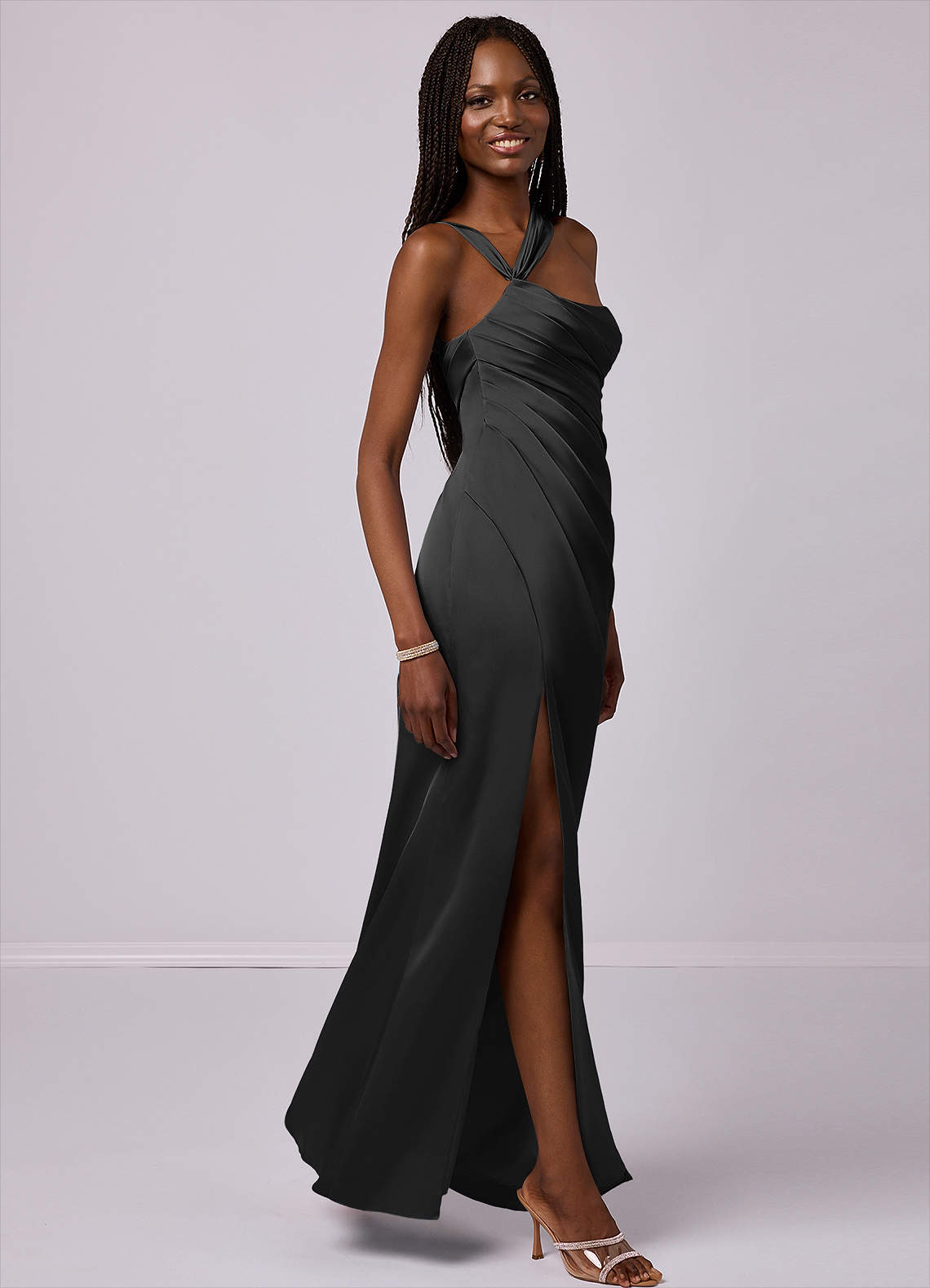 Barbie ♥ Azazie Bridesmaid Dresses Mermaid One Shoulder Stretch Satin Floor-Length Dress image4
