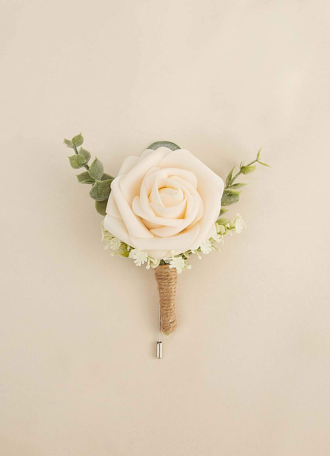front Boutonniere de una sola rosa y ecalipto