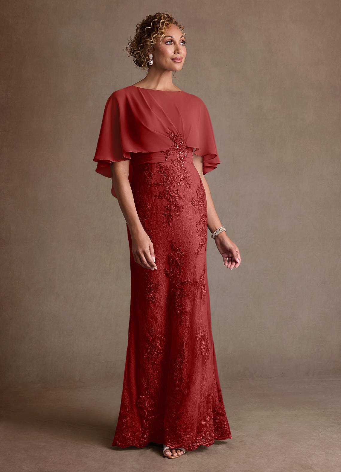 Azazie Amrita vestidos de madre de la novia Vestido de Óxido de Gasa de Corte Sirena con Encaje image3
