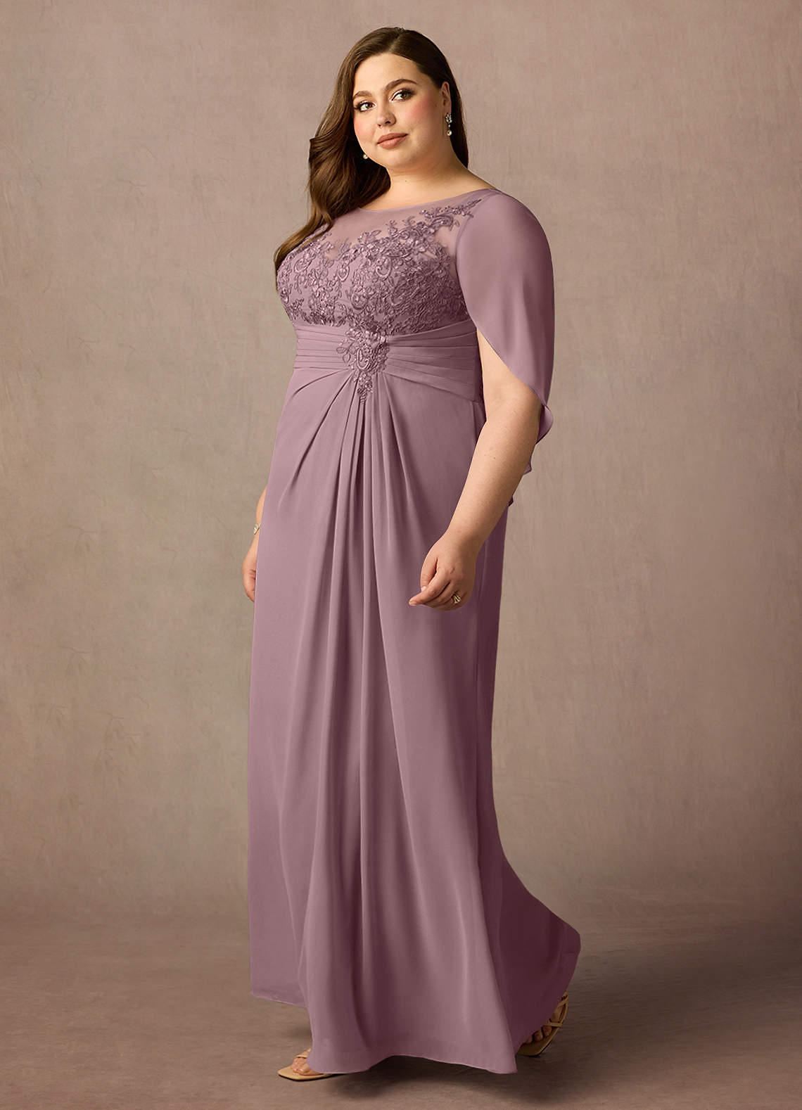 Azazie Hera Mother of the Bride Dresses Dusty Rose A-Line Lace Capelet Chiffon Dress image7