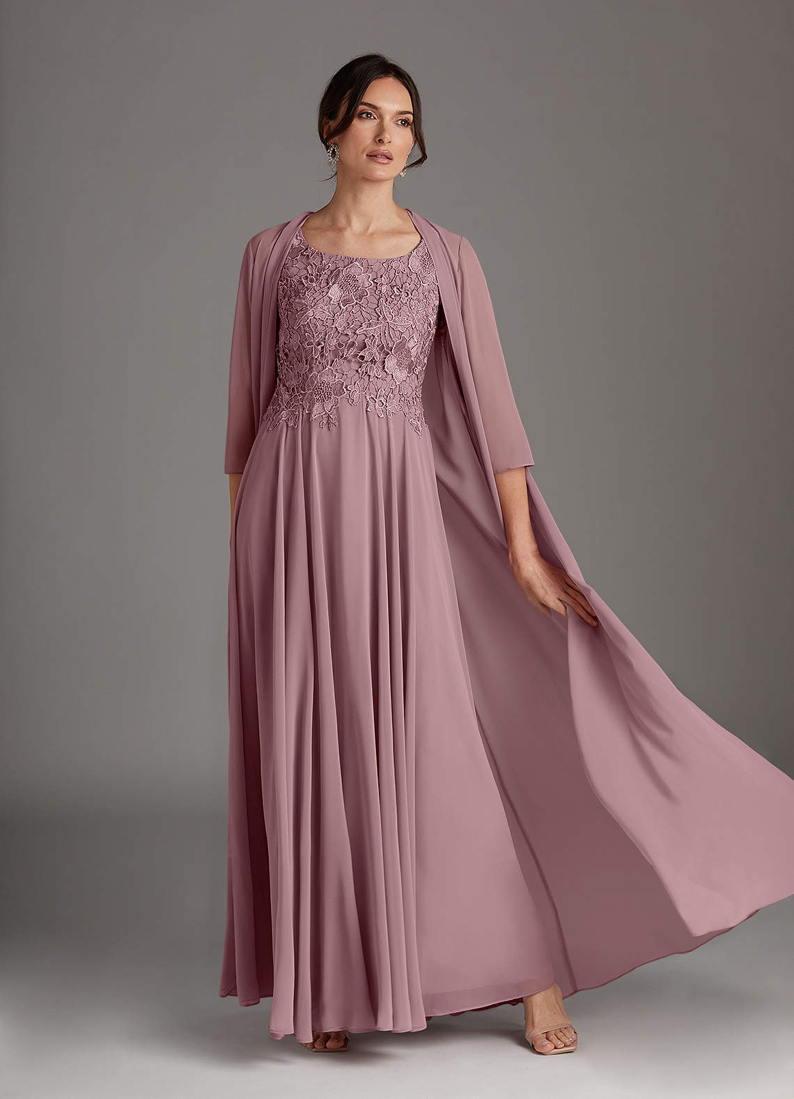 Azazie Kana Mother of the Bride Dresses Dusty Rose A-Line Scoop lace Chiffon Dress image1