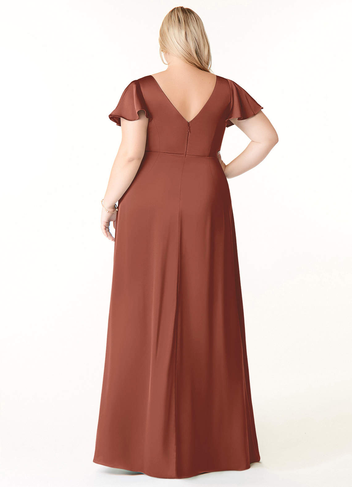 Azazie Soren Bridesmaid Dresses Auburn A-Line Pleated Stretch Satin Dress image8