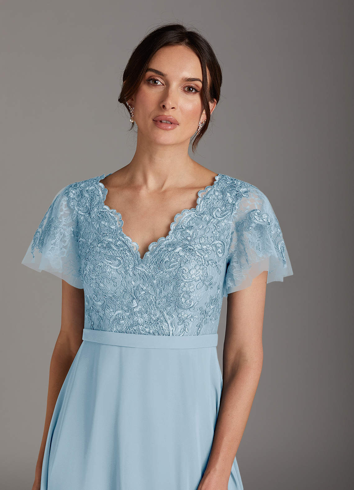 Azazie Singer vestidos de madre de la novia Vestido de Azul Cielo de Gasa de Corte en A con Encaje Cuello V image5