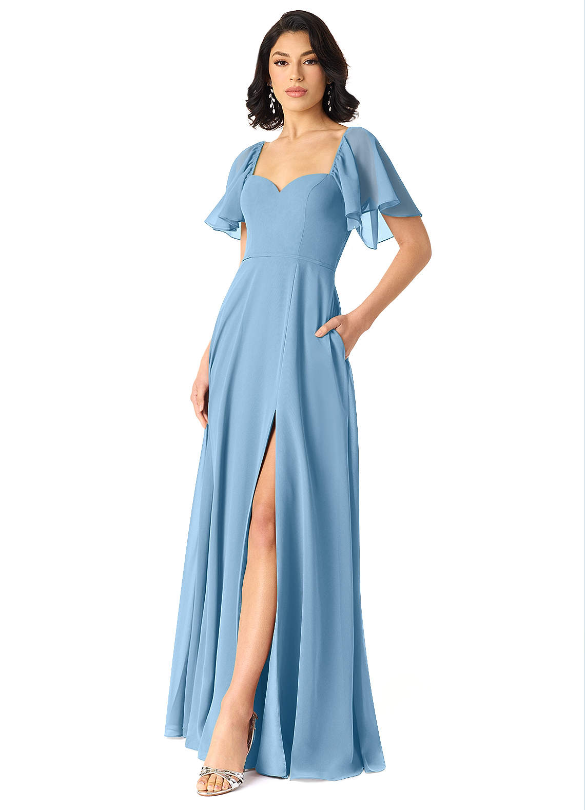 steel blue chiffon dress Azazie Chloe Color:French Grey Lauren Ralph Lauren Women's white Long sleeve Cut out Dress Formal wear ready from the morning