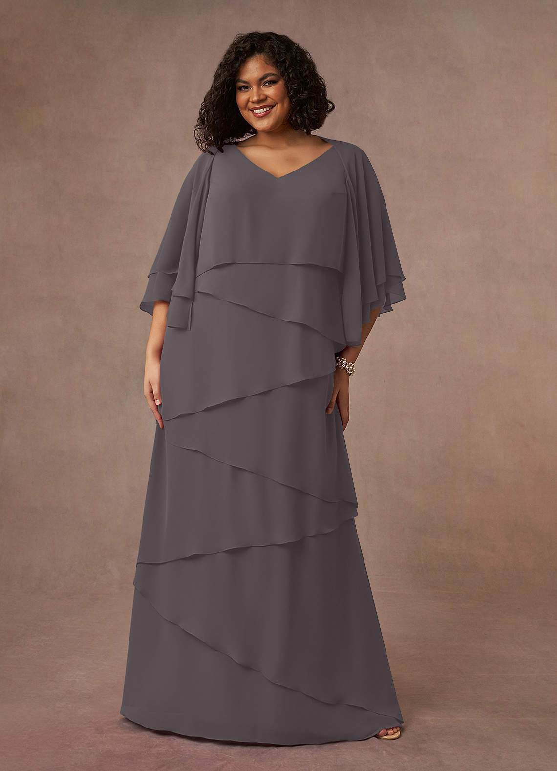 Azazie OHara Kleider für die Brautmutter A-Linie V-Hals Chiffon Kleid Stahlgrau image1