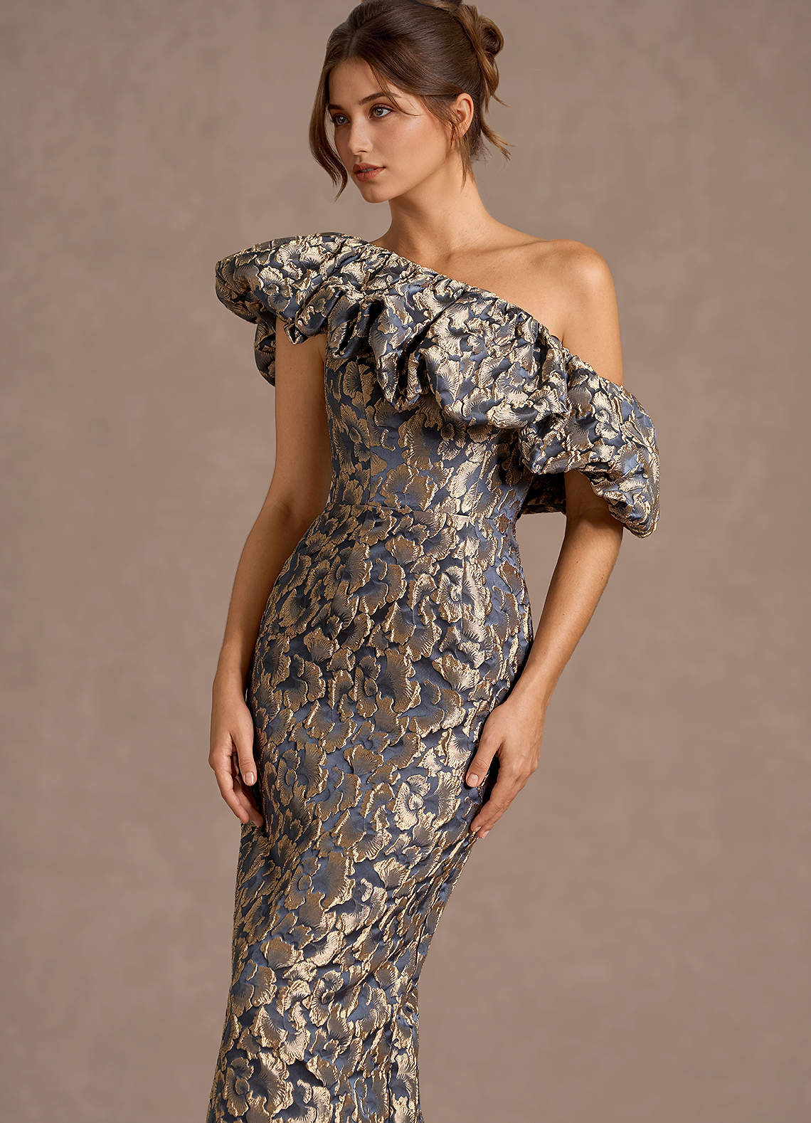 navy and gold cocktail dress Misshow Navy Blue Ball Gown Off-Shoulder Sleeveless Gold Floral Applique Tiered Tulle Quinceanera & Evening Party Dress main image 0