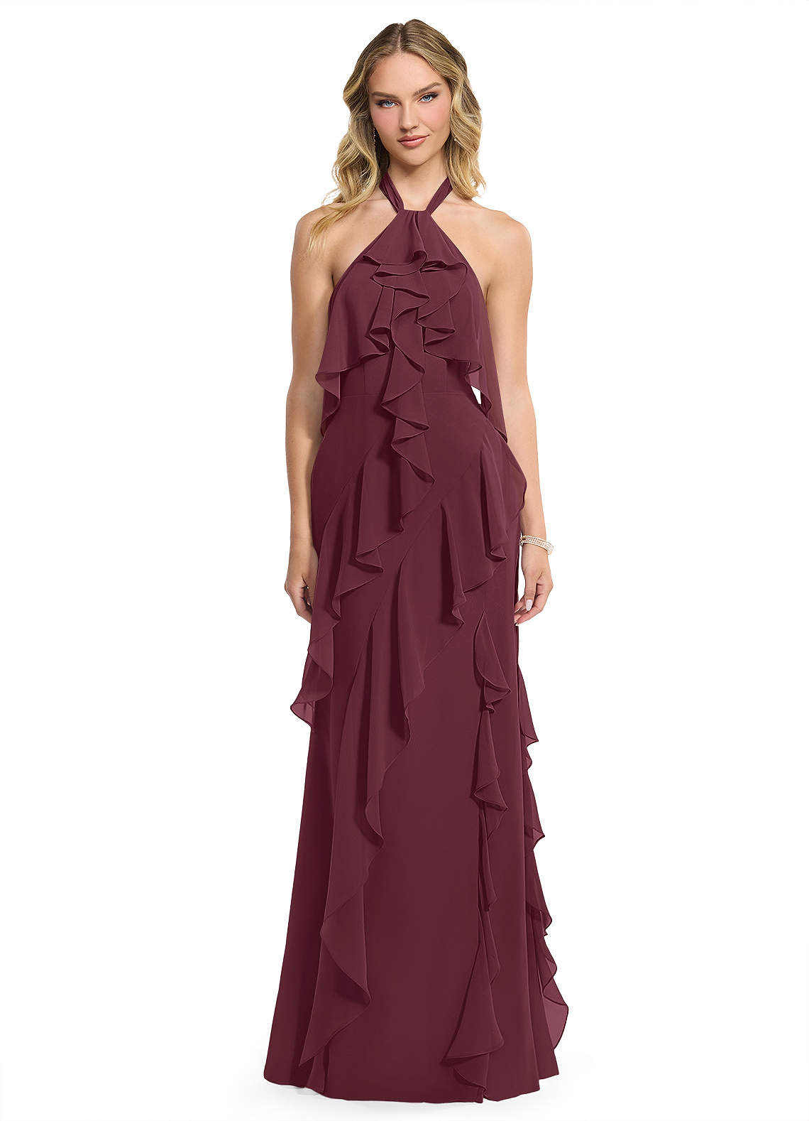 Azazie Velma Robes de demoiselle d'honneur Robe Trapèze en Mousseline de soie Fente Latérale Cabernet image1
