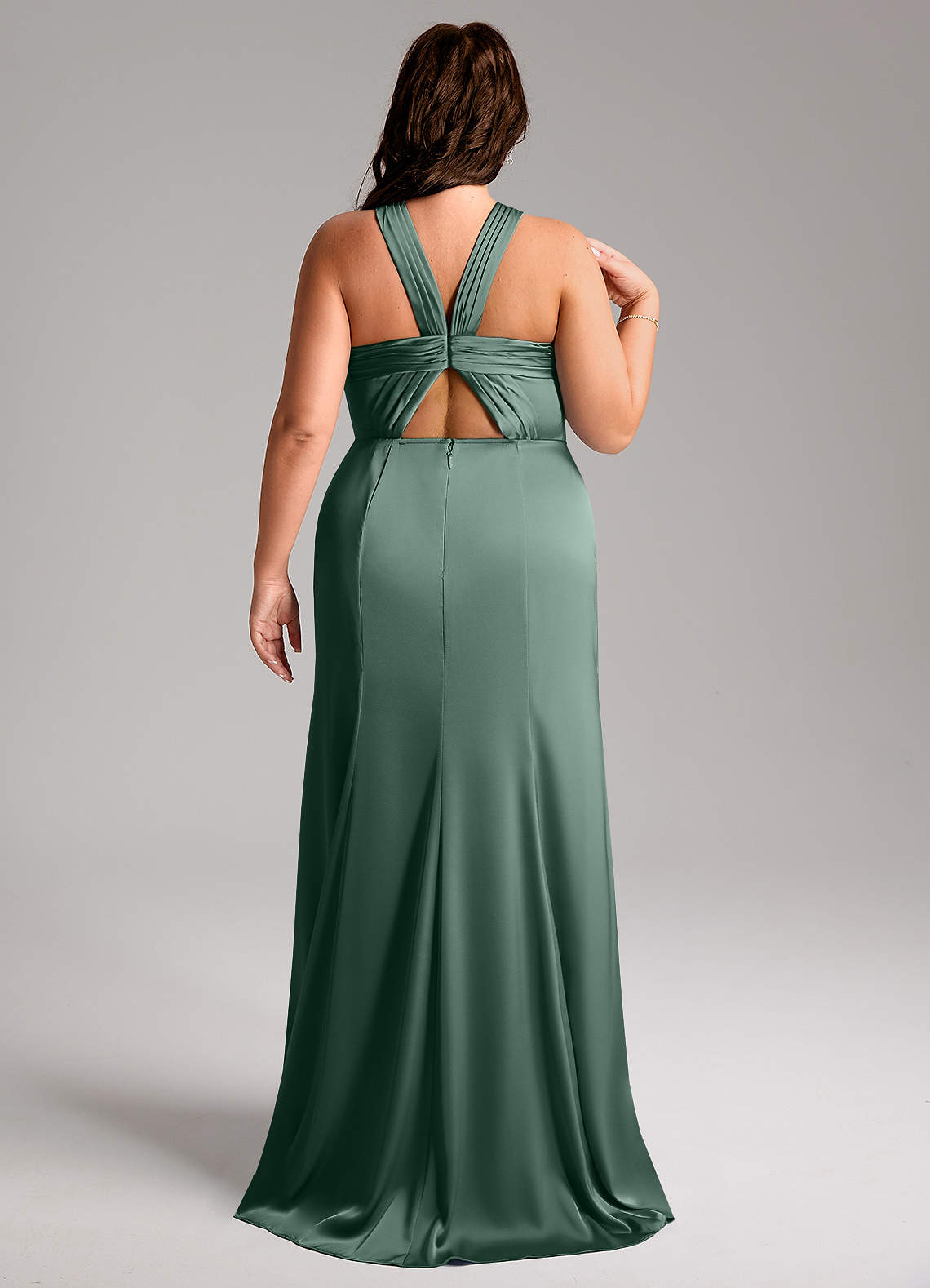 Azazie Rue Vestidos de damas de honor Vestido de Eucalipto de Satén Elástico de Corte Sirena con Plisado image8