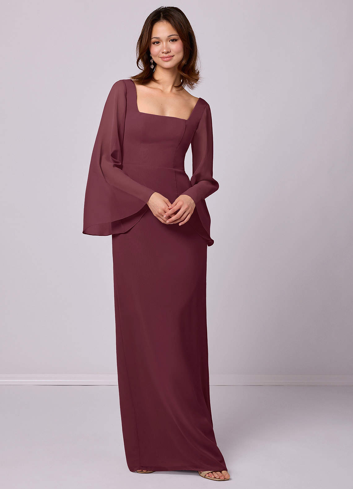 Barbie ♥ Azazie Bridesmaid Dresses Sheath Bow Chiffon Floor-Length Dress image5