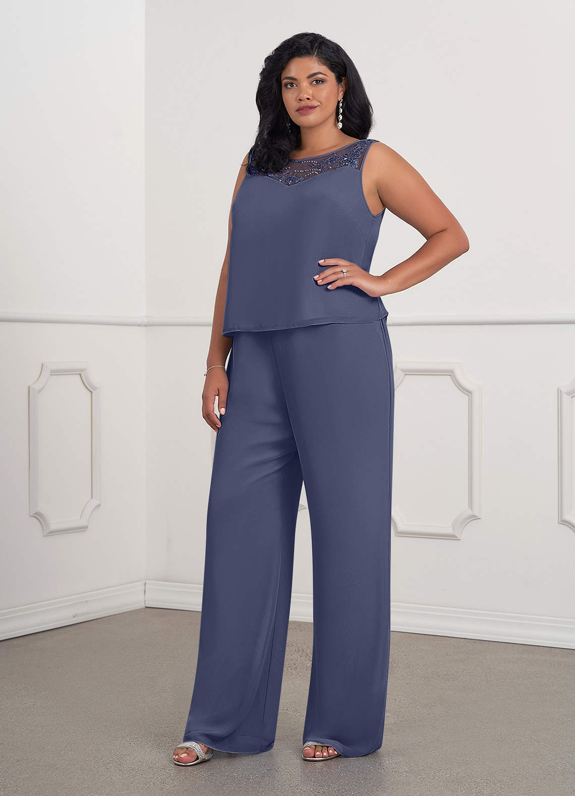 Azazie Maura Mother of the Bride Dresses Stormy Jumpsuit/Pantsuit Sequins Chiffon Dress image4