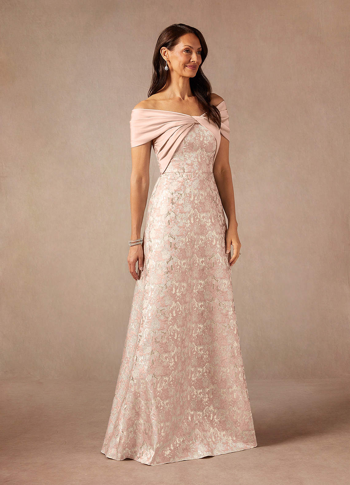 Azazie Amelia Dusty Rose A-Line Off the Shoulder Jacquard Dress