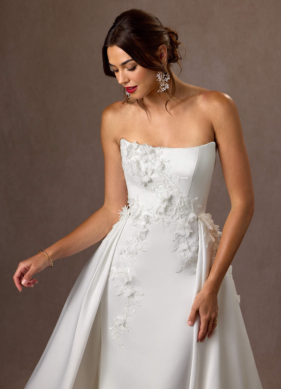 Azazie Sersi Robes de mariée Robe Sirène en Mat Satiné Sans bretelle Blanc De Diamant image10