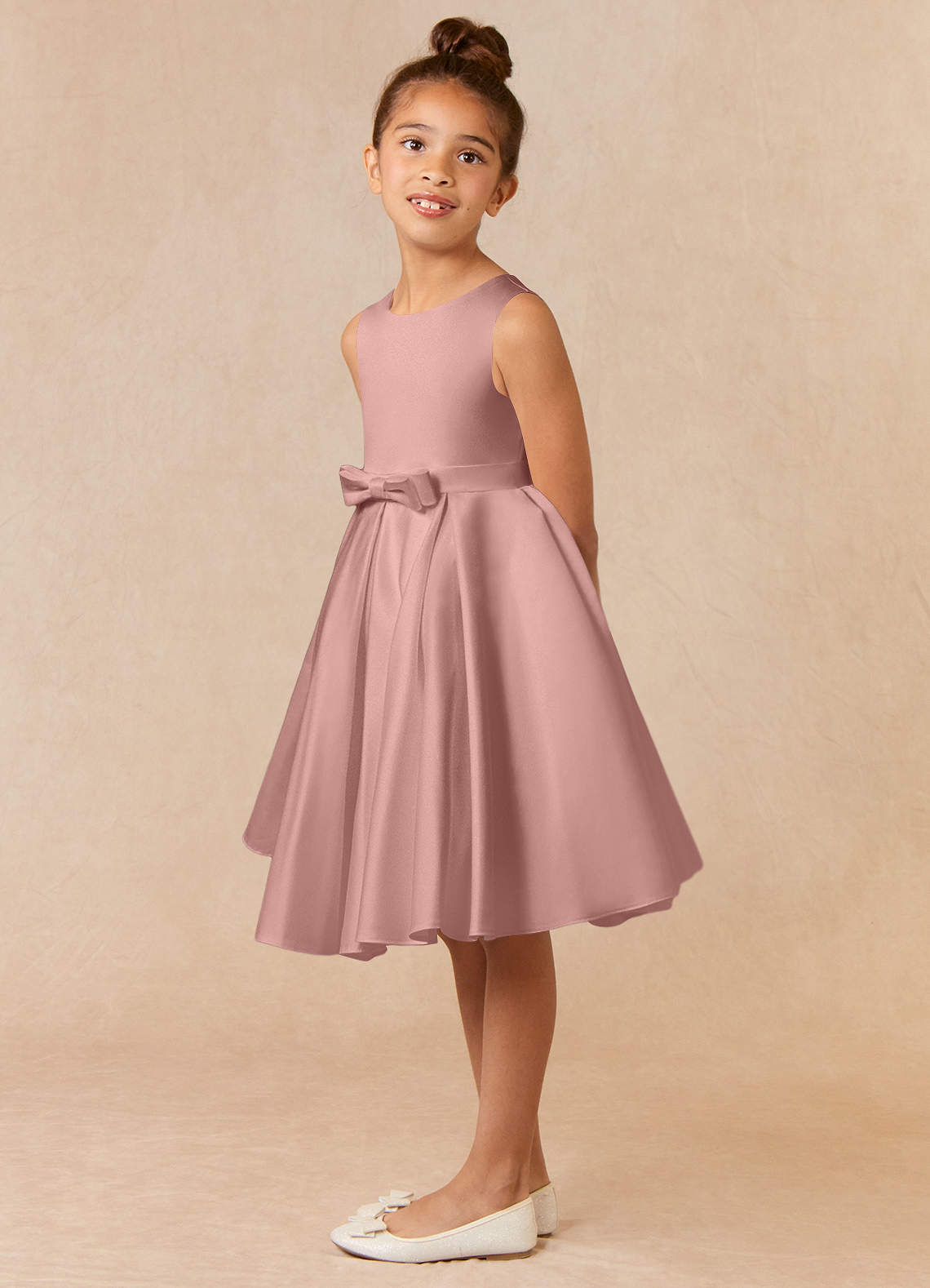 Azazie Coco Rose Gold A-Line Bow Matte Satin Dress | Azazie
