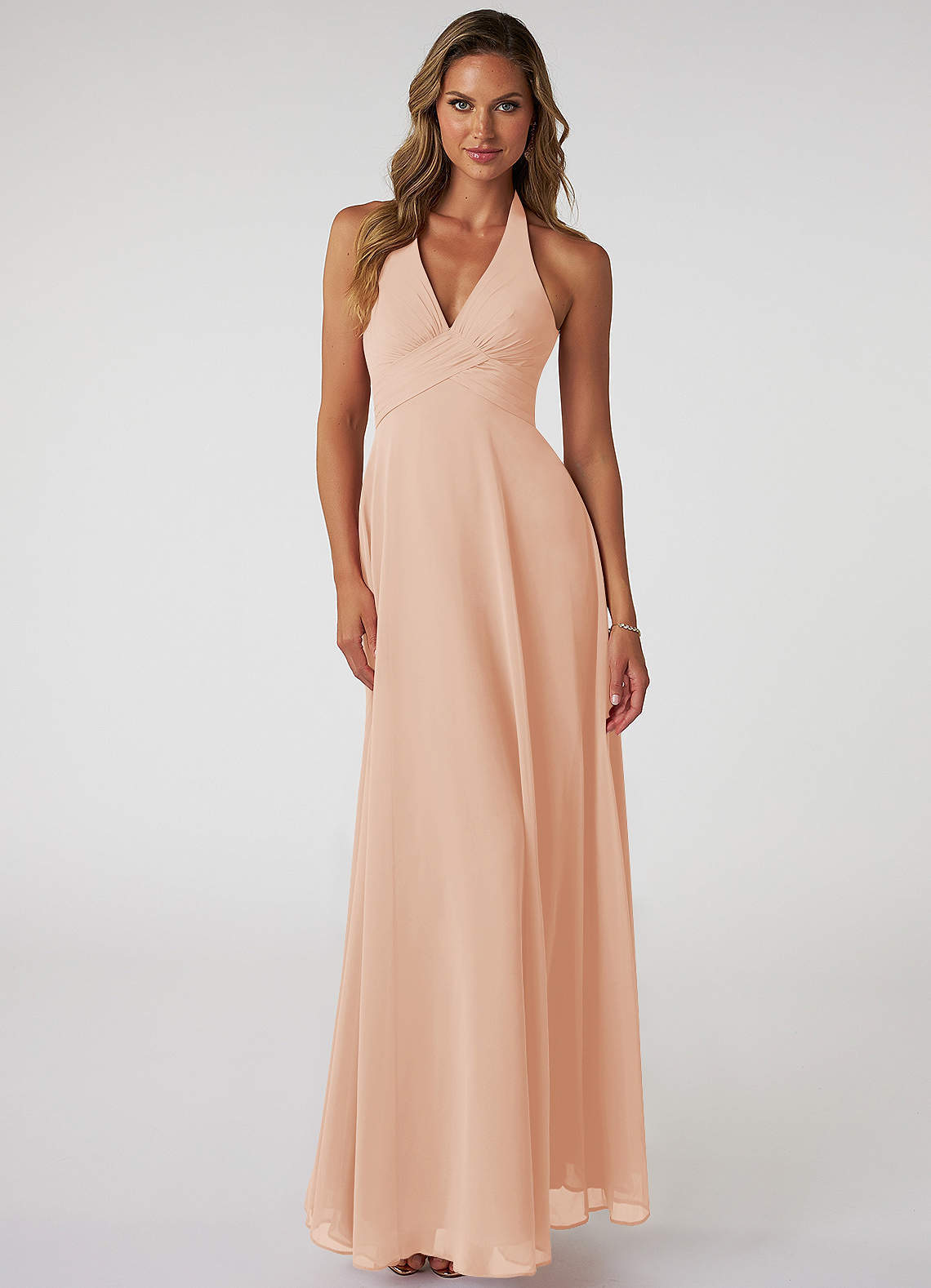 Azazie Tessie Bridesmaid Dresses English Rose A-Line V-Neck Pleated Chiffon Dress image1