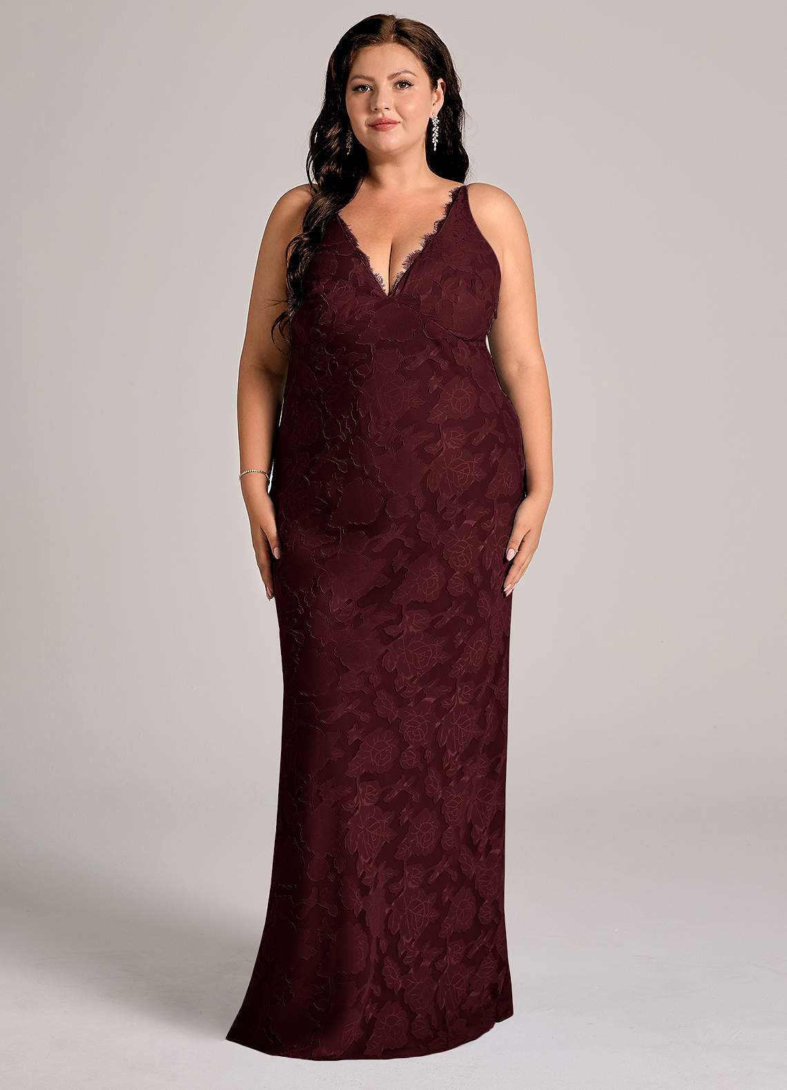Azazie Tianna Bridesmaid Dresses Cabernet Sheath Lace Floral Burnout Dress image7