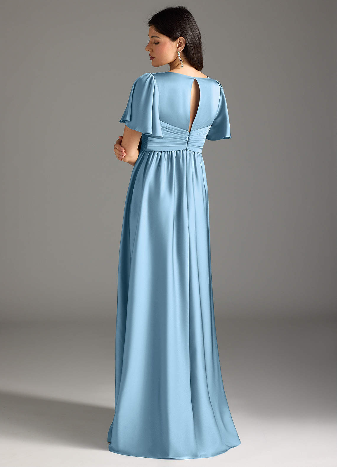 Azazie Verna Maternity Bridesmaid Dresses A-Line Ruched Stretch Satin Floor-Length Dress image1