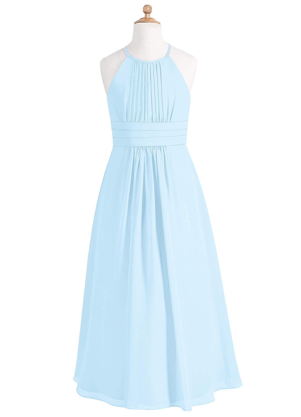 Azazie Bonnie Junior Sky Blue A-Line Pleated Chiffon Dress image4