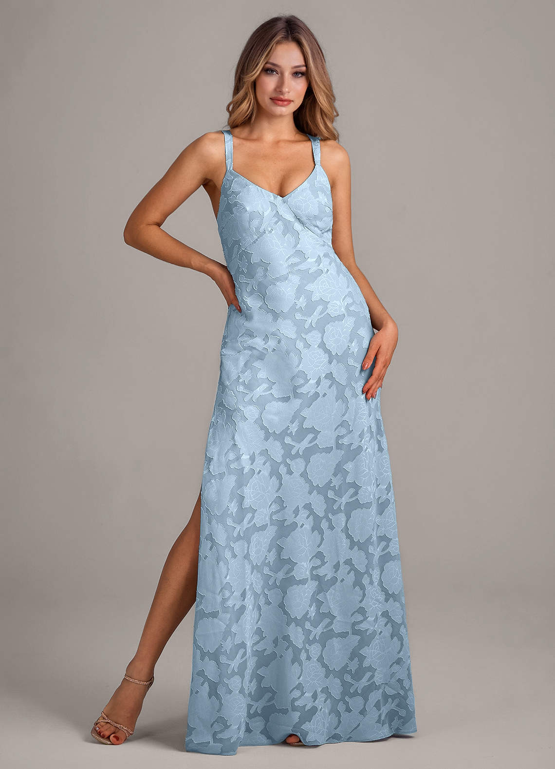 Azazie Aliza Bridesmaid Dresses Sky Blue A-Line Floral Burnout Dress image1