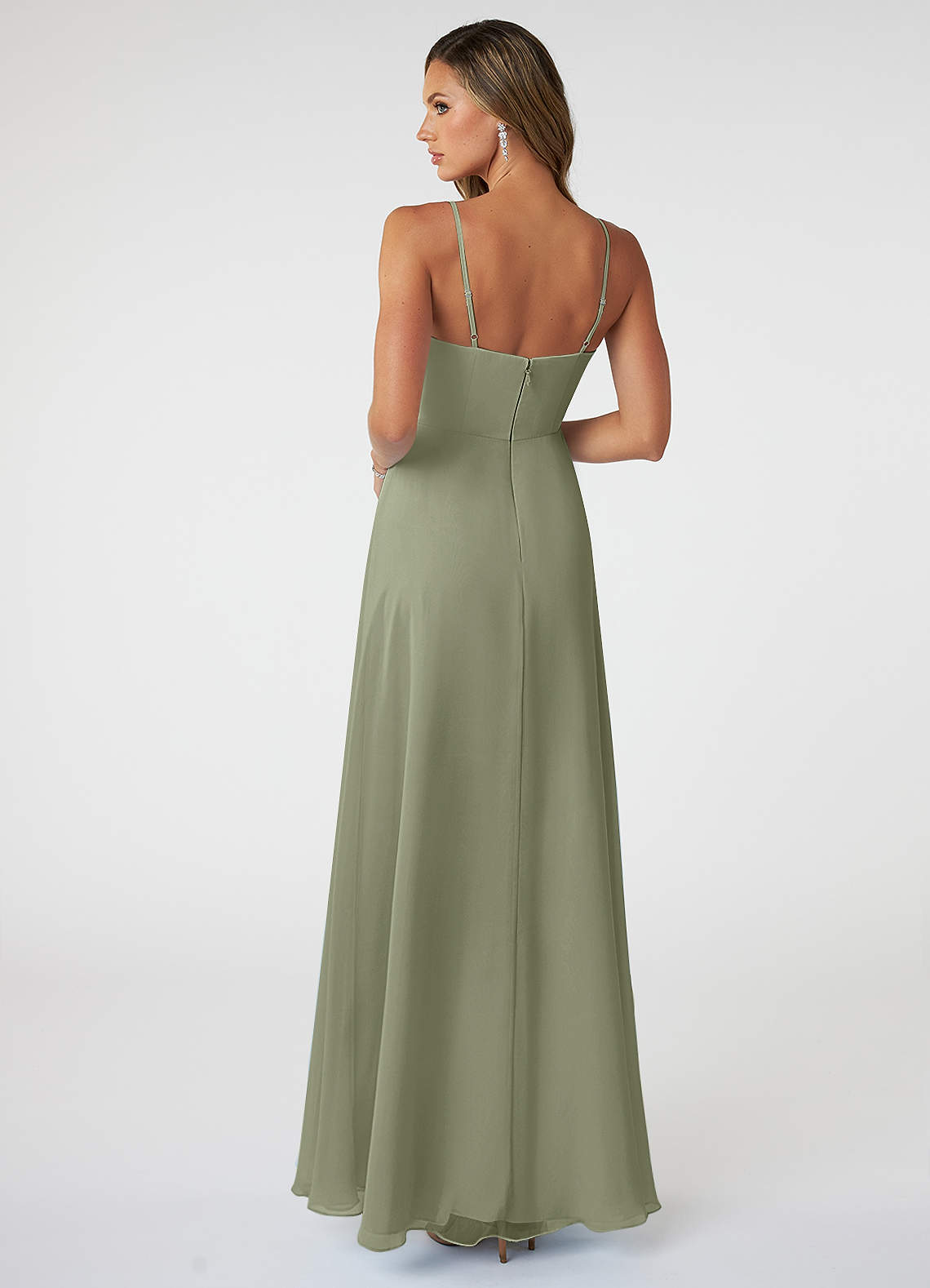 PAVERJER Abito Lungo Da Damigella Chiffon Verde Salvia Con Scollo A V E Spacco - Eleganza Per Matrimoni E Feste