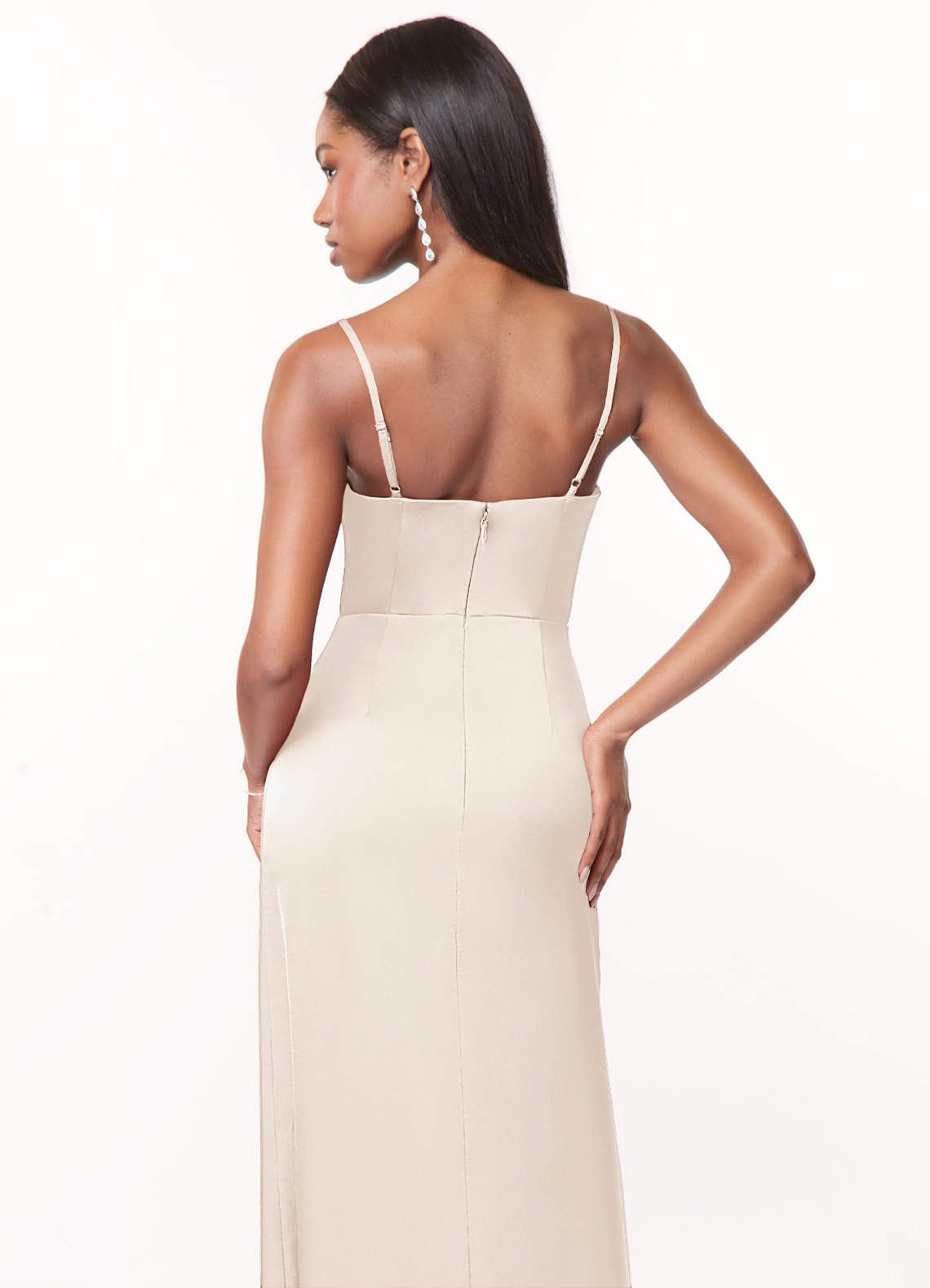 Azazie A-Line V-Neck Floor-Length Stretch Satin Bridesmaid Dresses