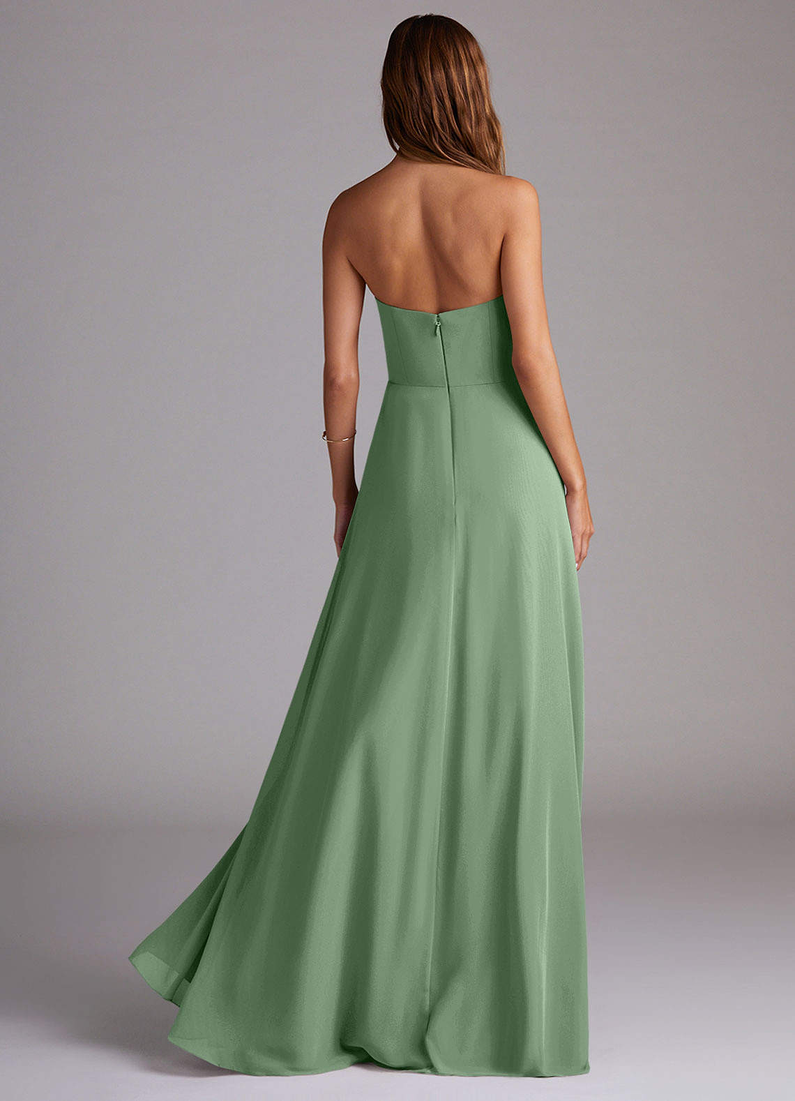 Azazie Wren Abiti da Damigella Abito Convertibile A-Line in Chiffon Spacco Laterale Matcha image1