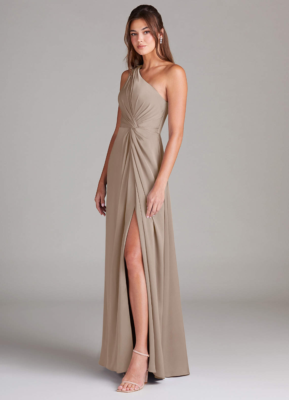 Azazie A-Line One-Shoulder Floor-Length Stretch Satin Bridesmaid Dresses