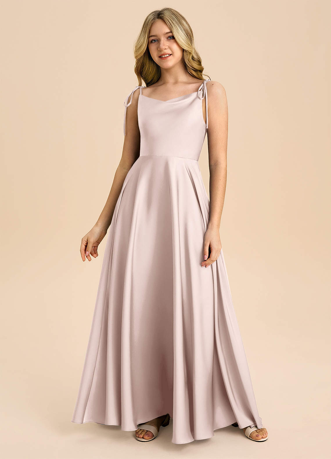 Azazie Popsy Junior Linia A Ukłon Satyna elastyczna Długość podłogi Młodsza druhna Sukienka image2