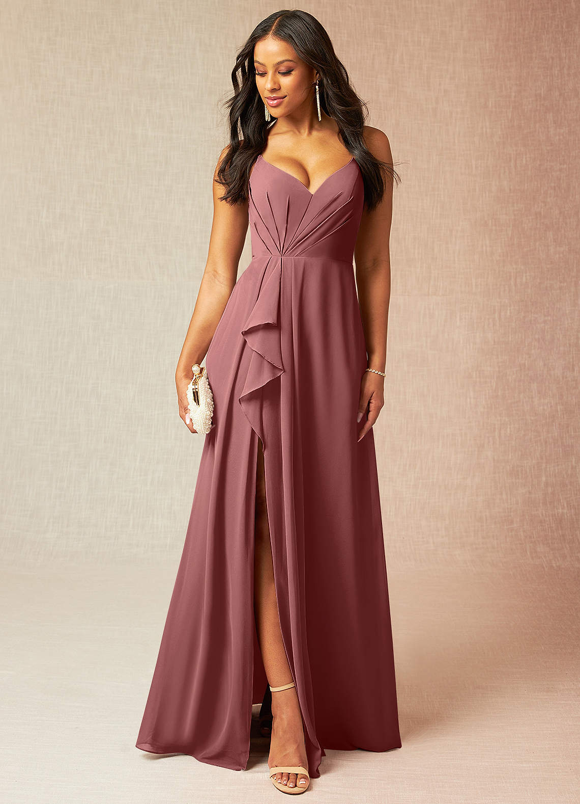 burgundy and mauve bridesmaid dresses Azazie Kyedae Amethyst Chiffon Glamorous Form Fitting Mermaid Size:39 / 15 ½ Mauve color ruched bodice dress Beach Lace Mermaid Wedding