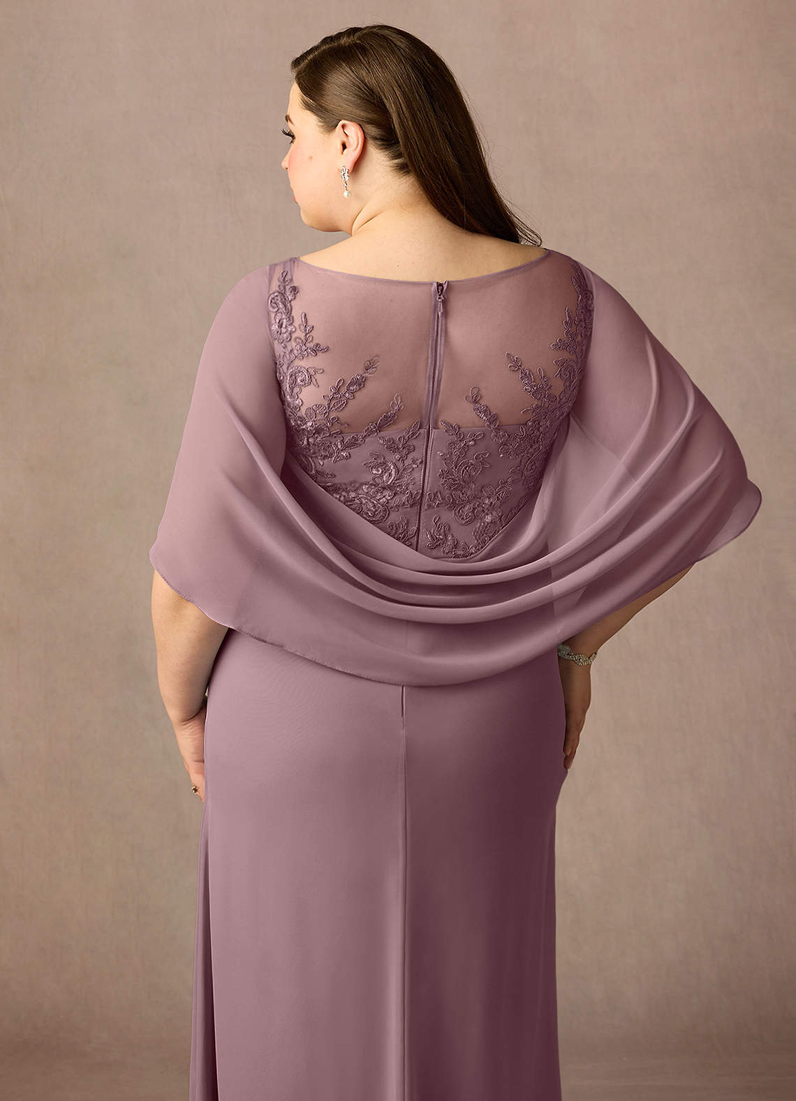 Azazie Hera Mother of the Bride Dresses Dusty Rose A-Line Lace Capelet Chiffon Dress image11