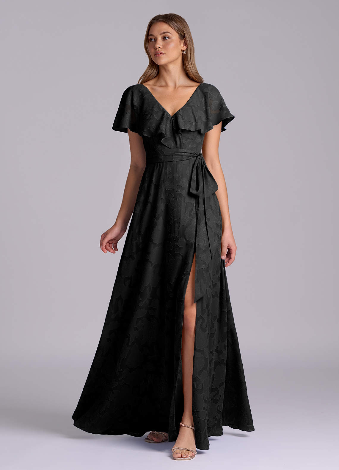 Azazie Lainey Kotona sovitettavat mekot A-linja taskuilla Floral Burnout Lattian pituus Pukeutua image4