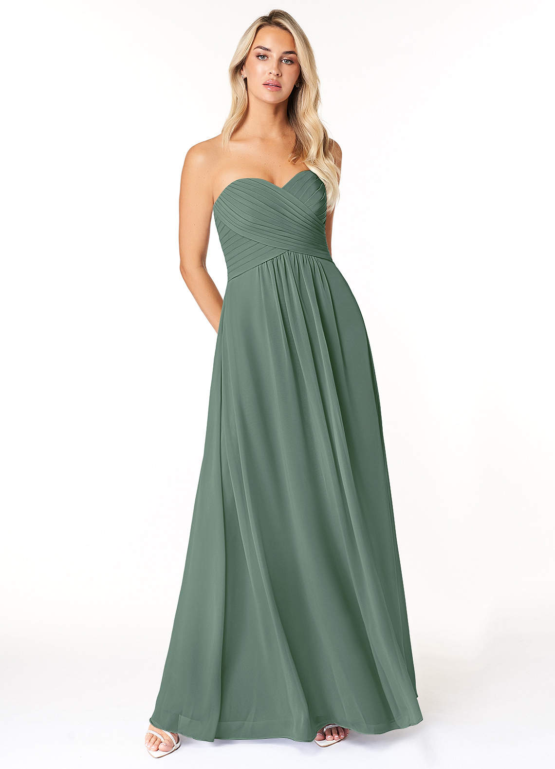 Azazie Yazmin Bridesmaid Dresses Eucalyptus A-Line Sweetheart Neckline Chiffon Convertible Dress image1