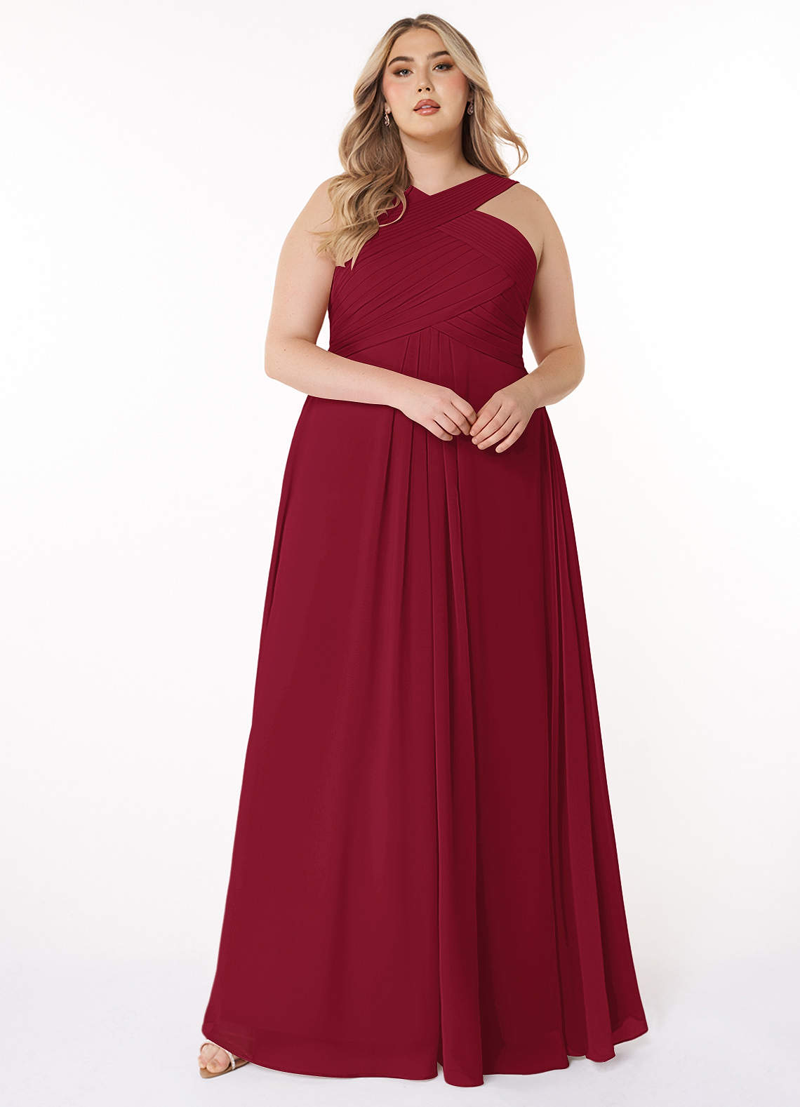 Azazie Kaleigh Bridesmaid Dresses Burgundy A-Line Pleated Chiffon Dress image1
