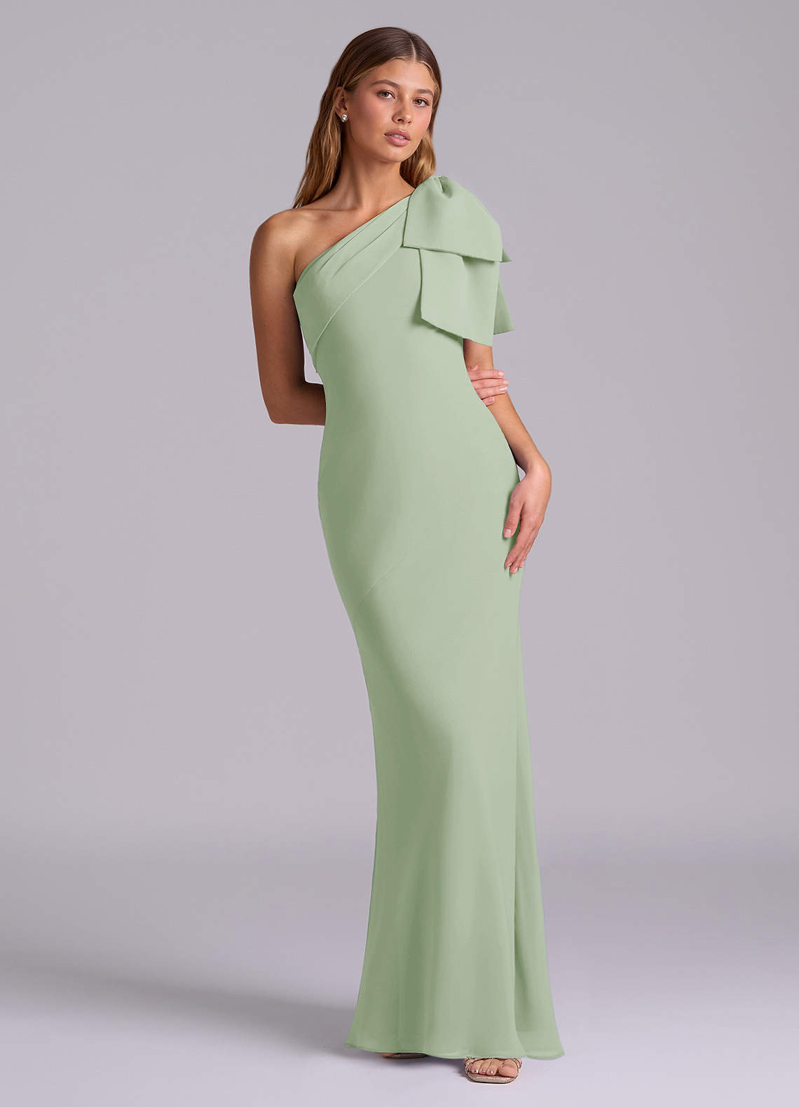 Azazie Yuanna Bridesmaid Dresses Dusty Sage Mermaid One Shoulder Chiffon Dress image2