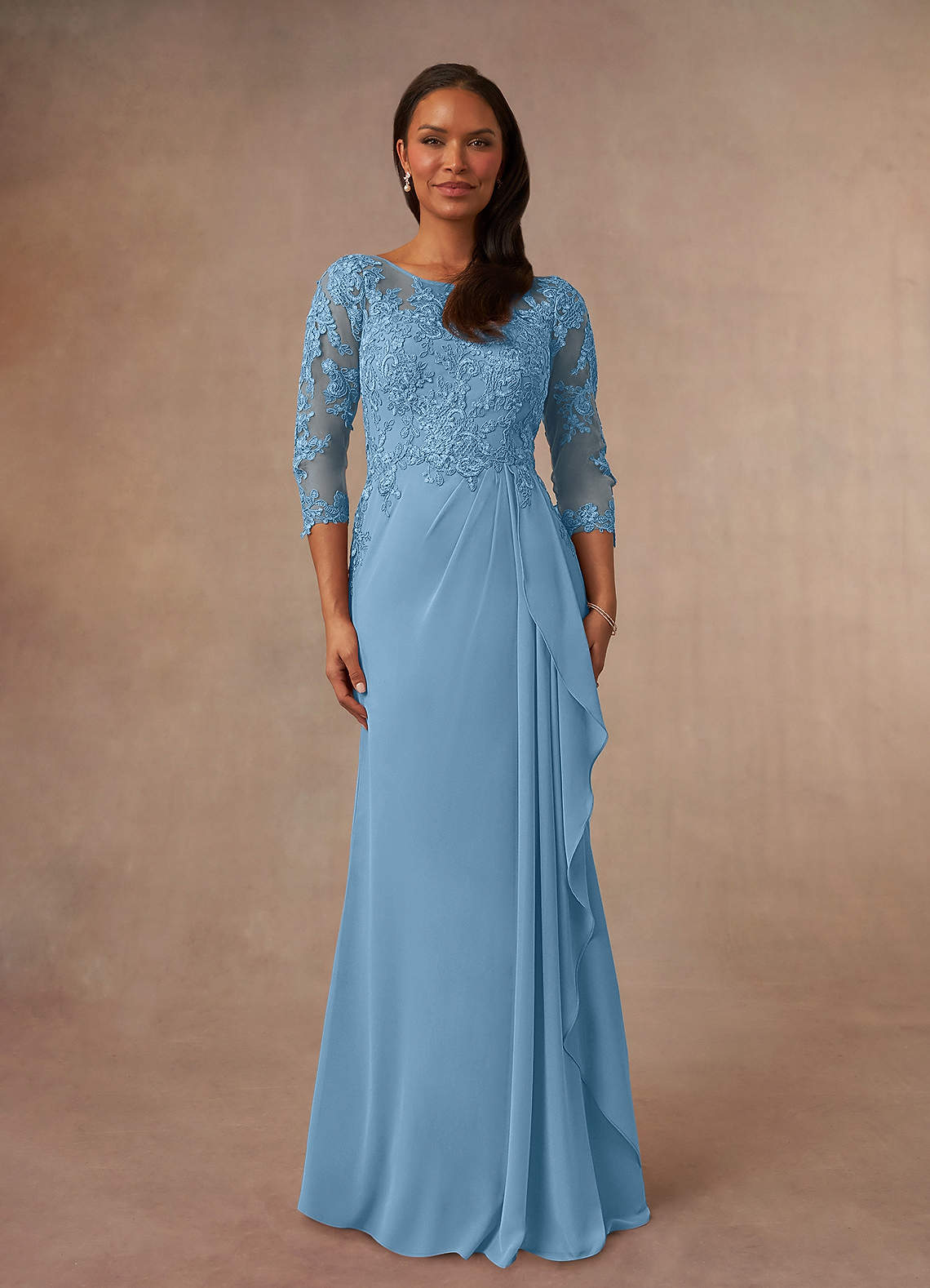 Azazie Calanthe Mother of the Bride Dresses Steel Blue A-Line Scoop Chiffon Dress image1